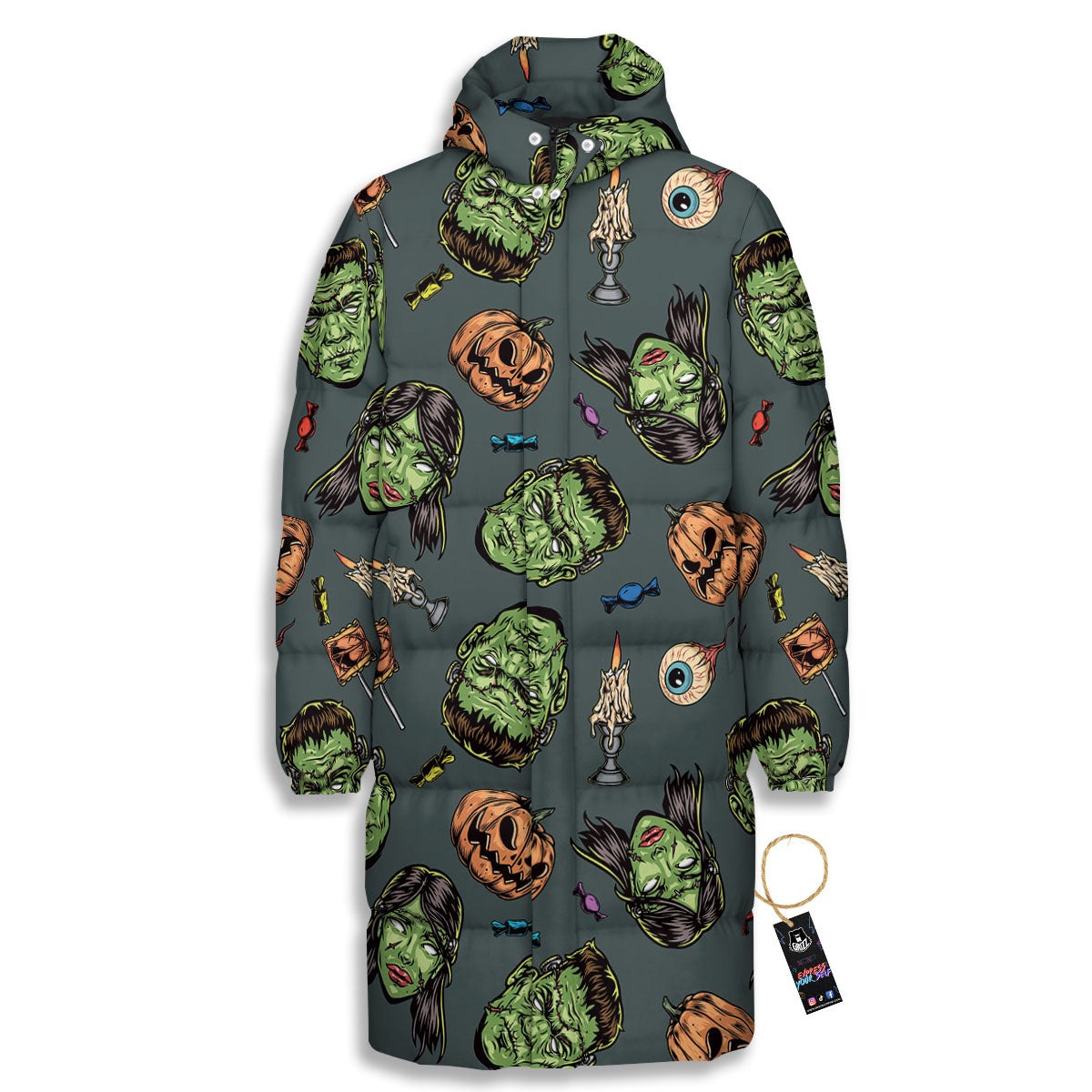 Zombie Halloween Print Pattern Long Down Jacket