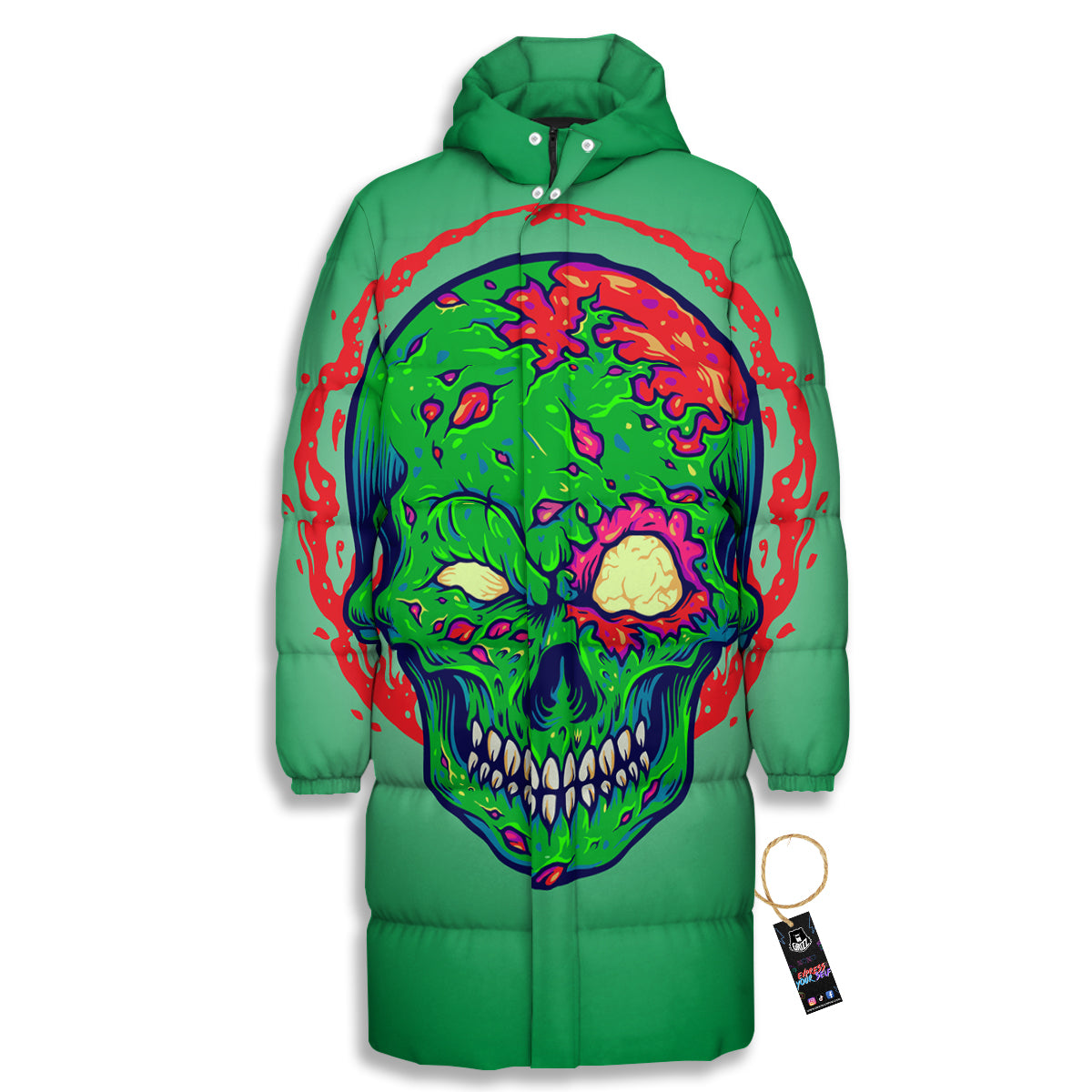 Zombie Halloween Skull Print Long Down Jacket
