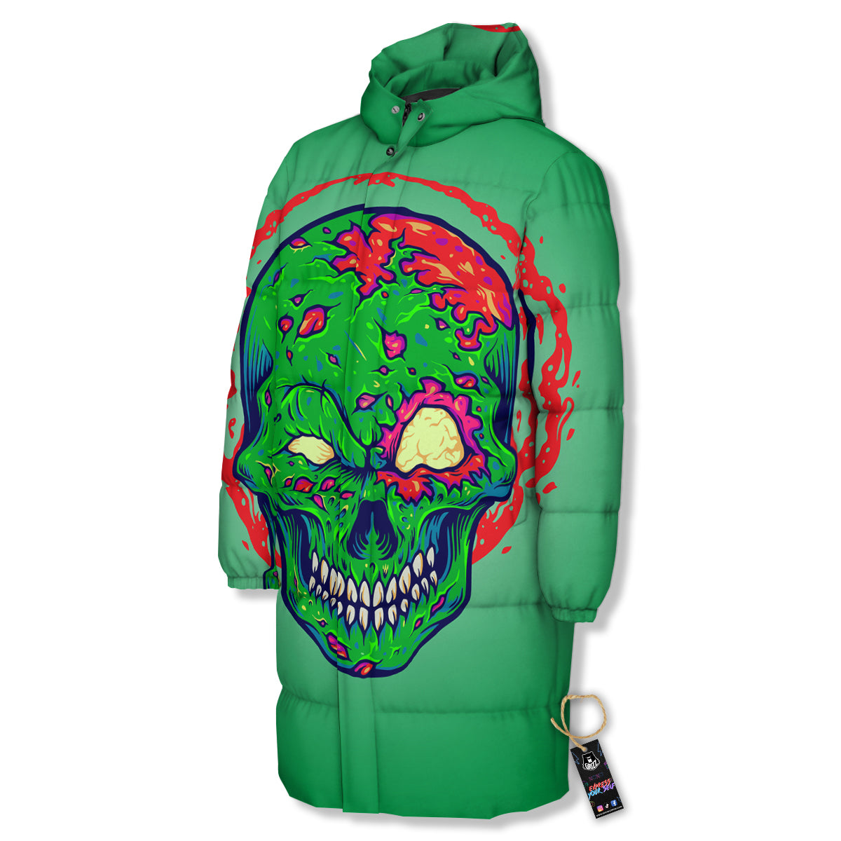 Zombie Halloween Skull Print Long Down Jacket