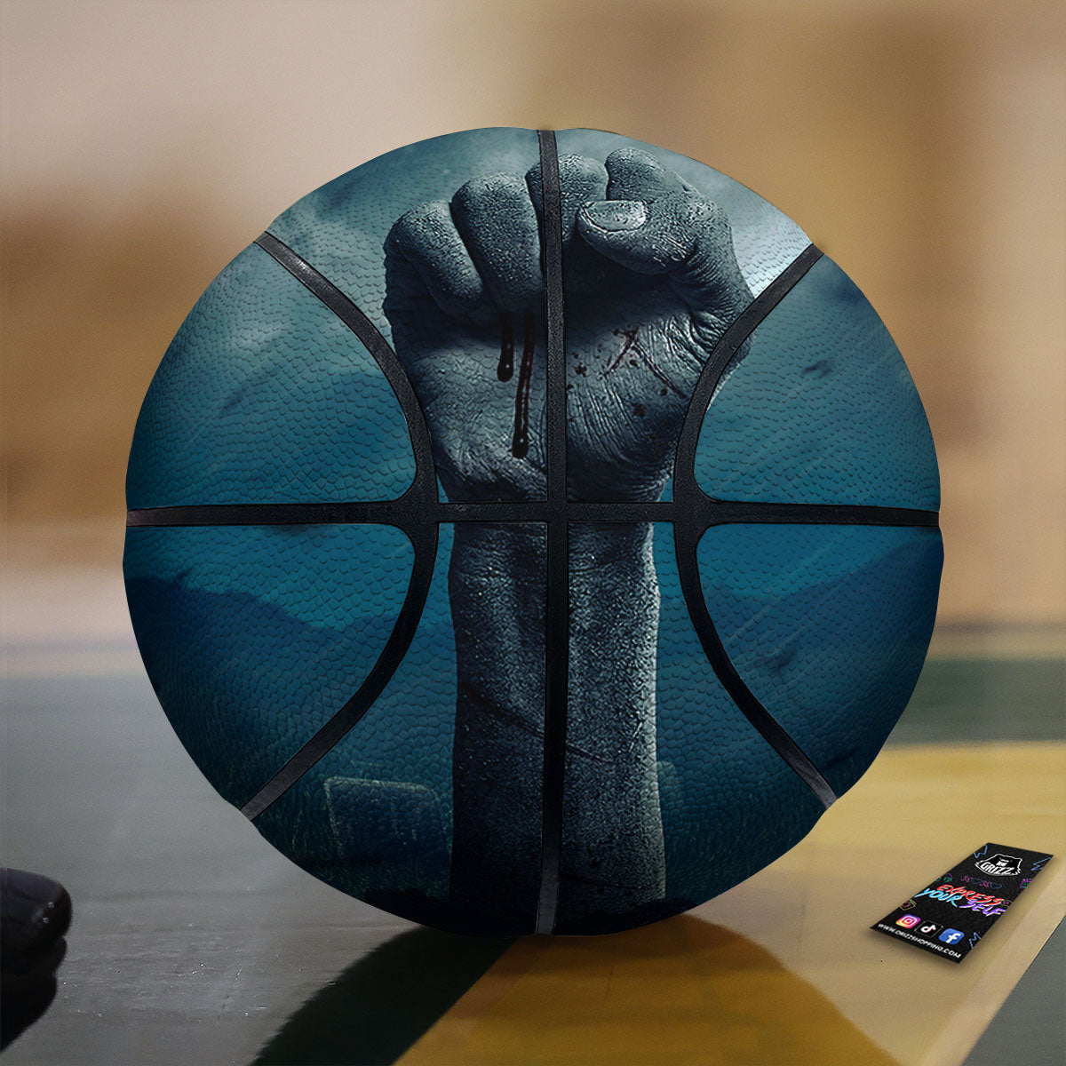 Zombie Hand Rising From Grave Print Basketball