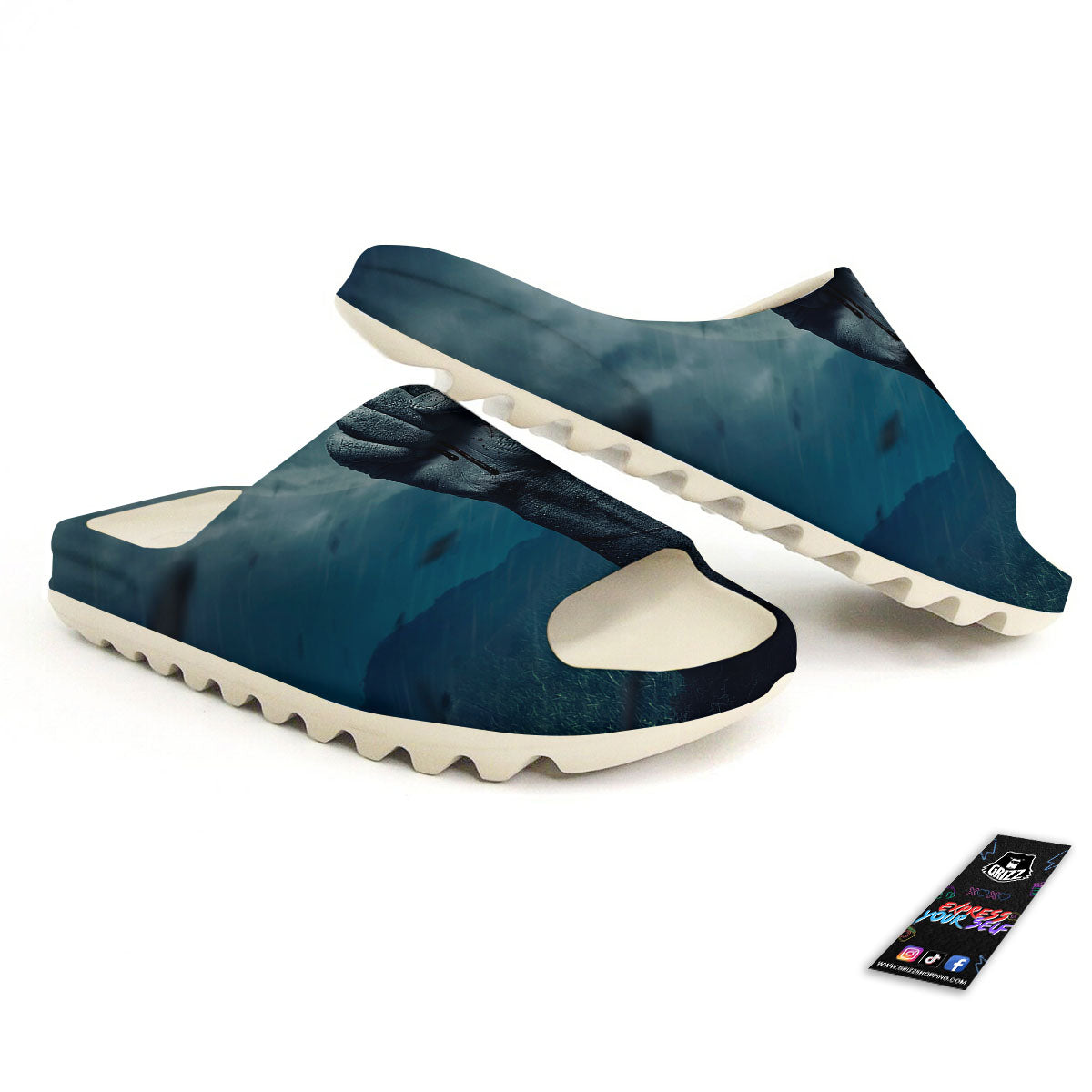 Zombie Hand Rising From Grave Print Sandals-grizzshop
