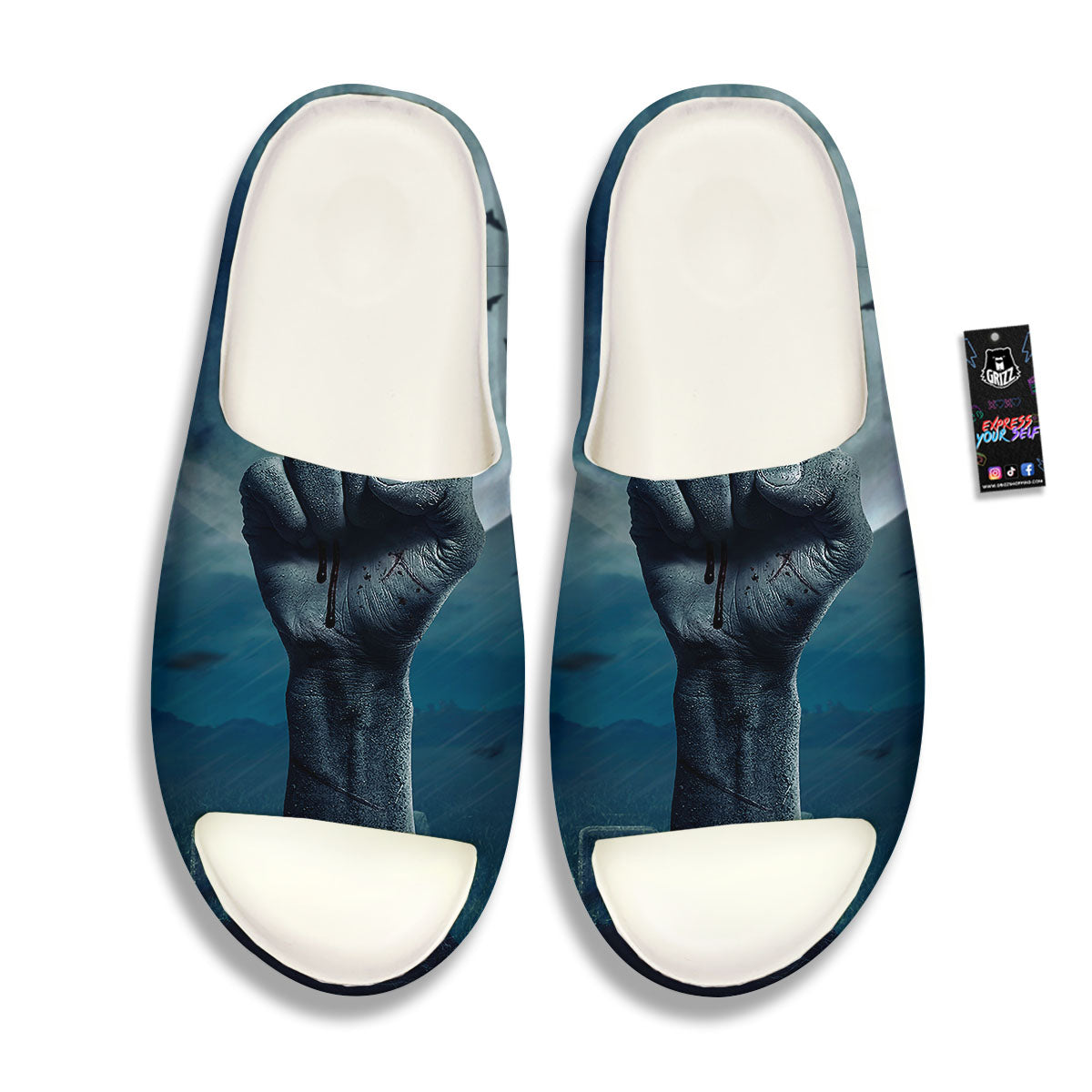 Zombie Hand Rising From Grave Print Sandals-grizzshop