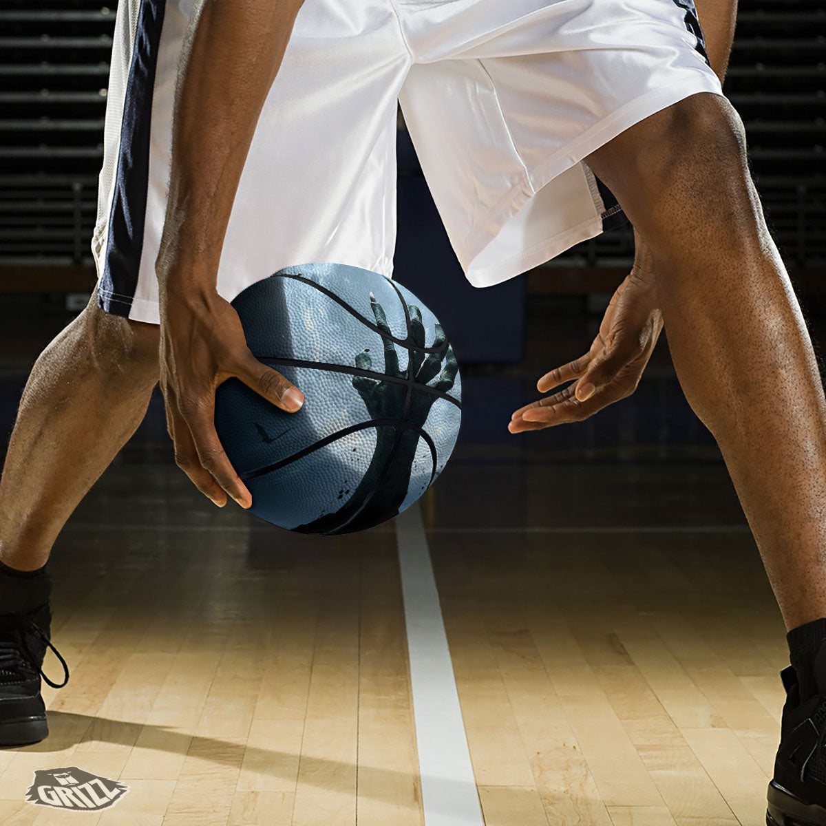 Zombie Hand Rising From Grave Print Basketball