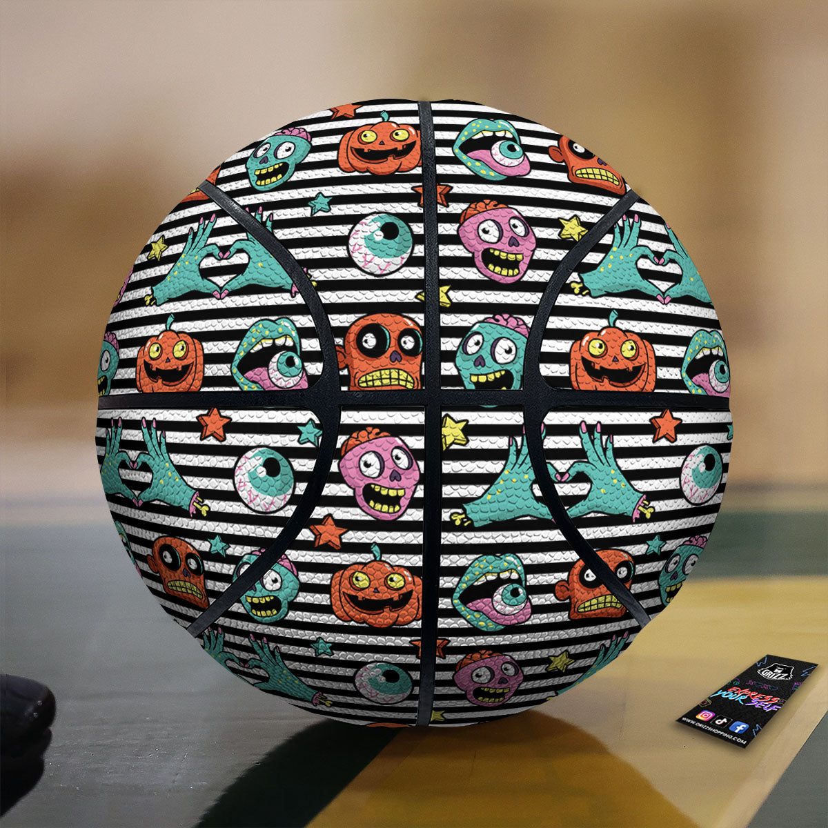 Zombie Striped Halloween Print Pattern Basketball