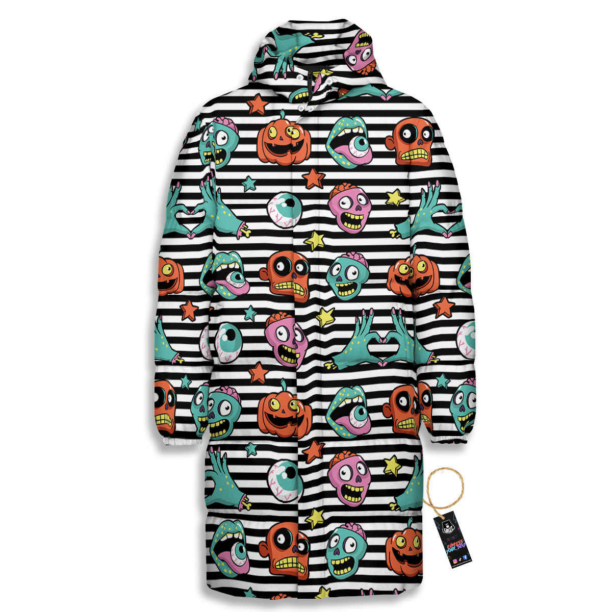 Zombie Striped Halloween Print Pattern Long Down Jacket