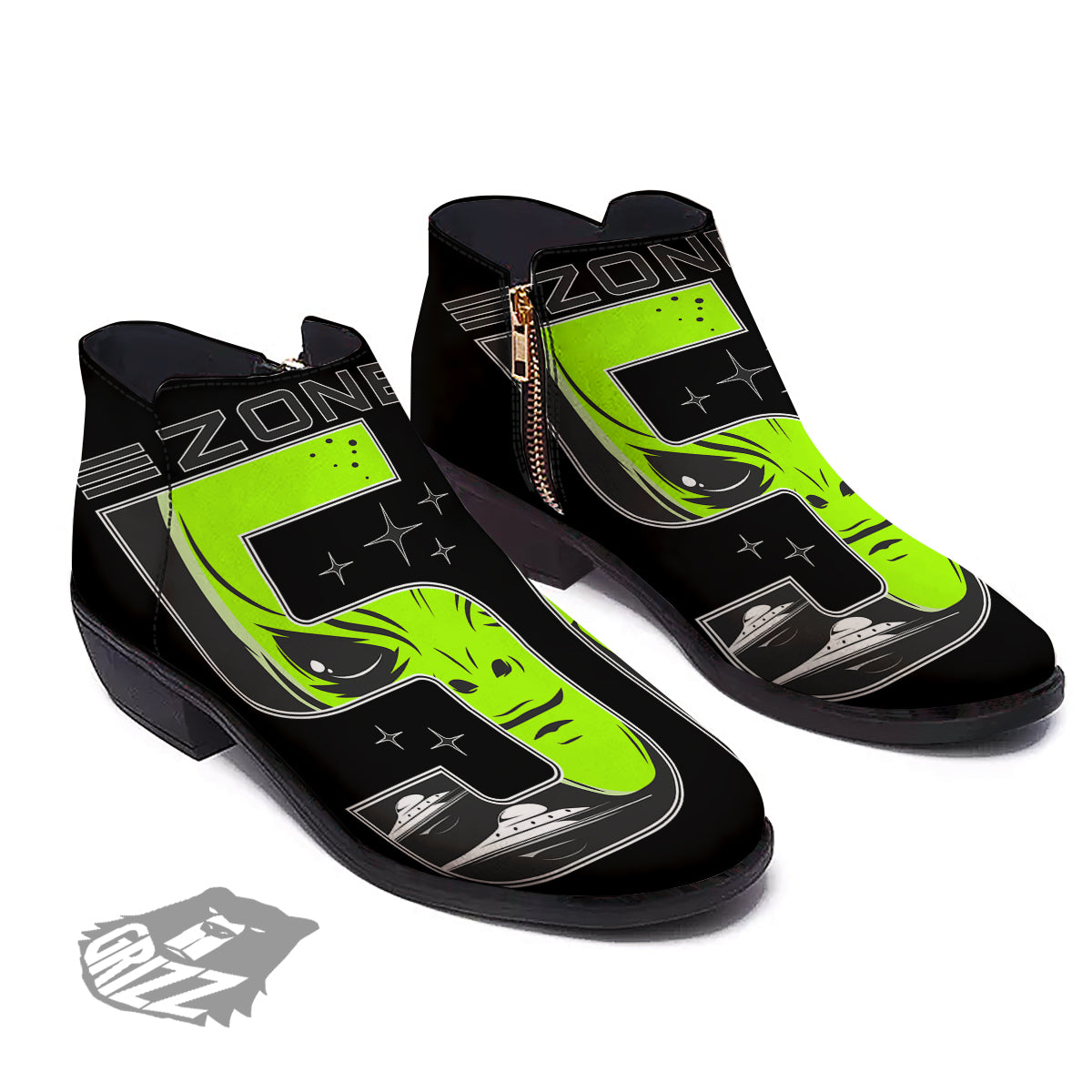 Zone 51 Alien And UFO Print Ankle Boots-grizzshop