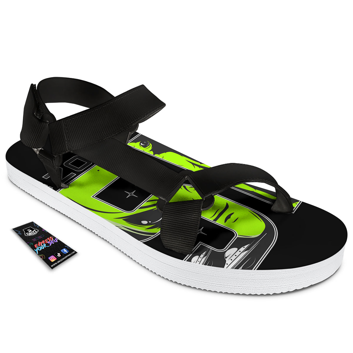 Zone 51 Alien And UFO Print Black Open Toe Sandals-grizzshop