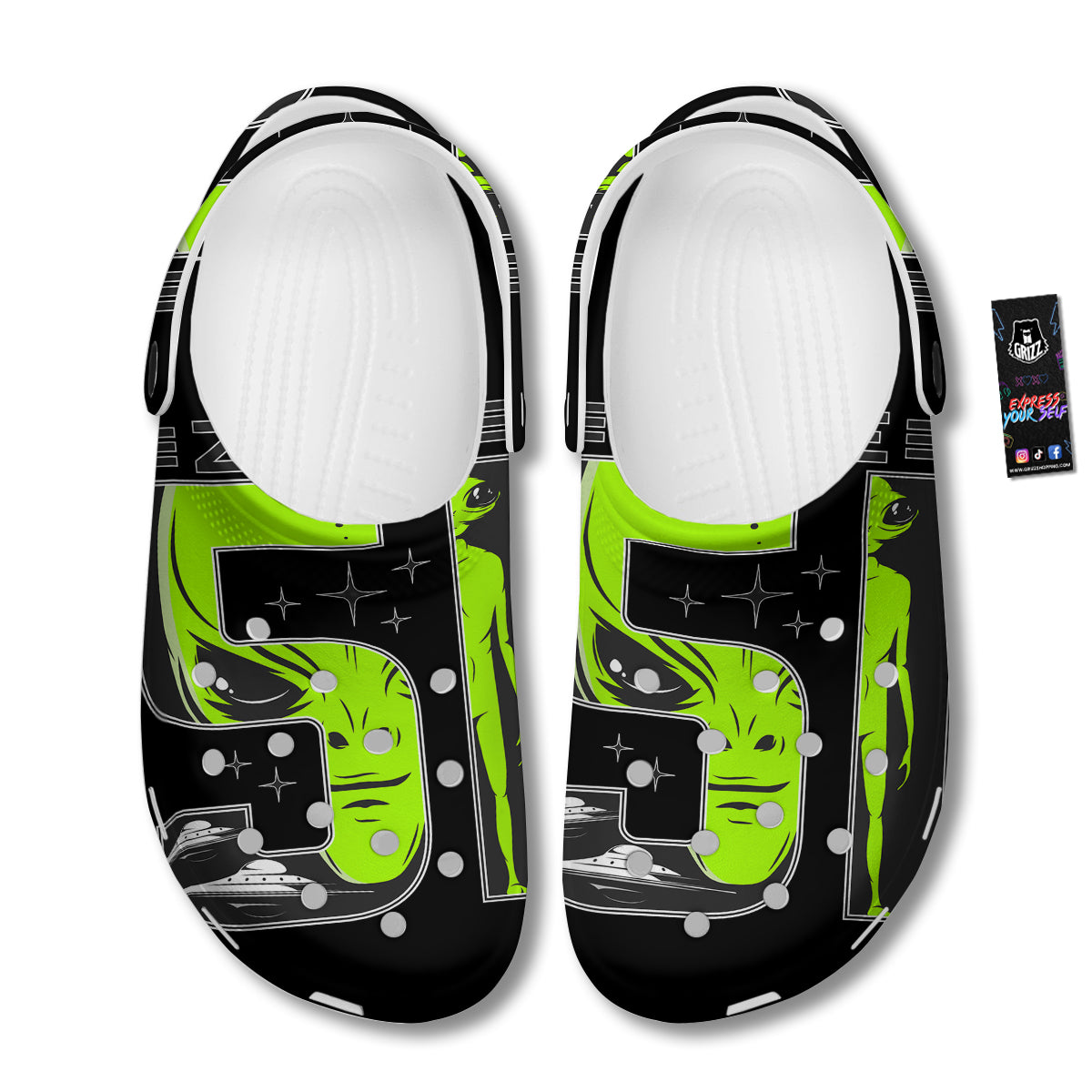 Zone 51 Alien And UFO Print Clog-grizzshop