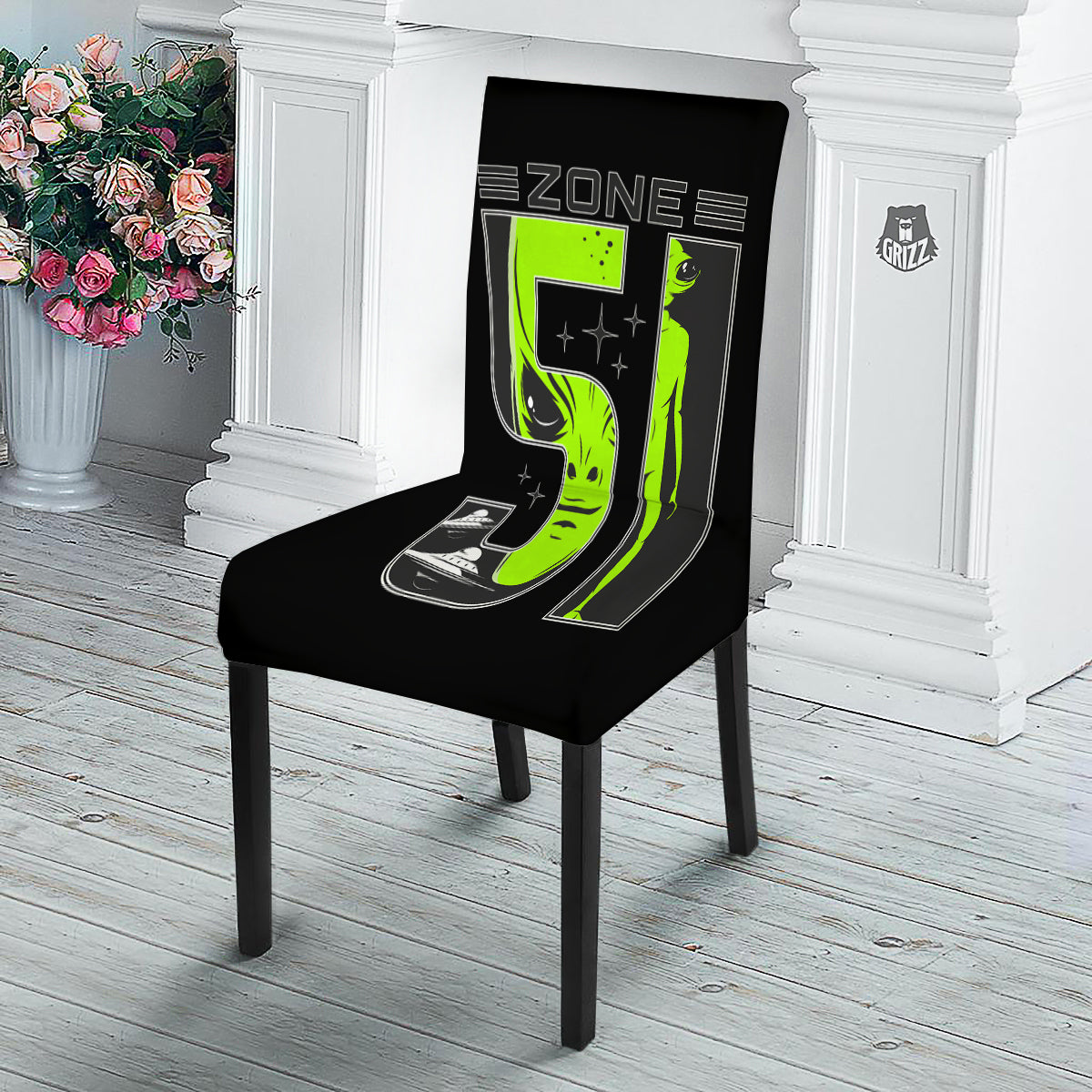 Zone 51 Alien And UFO Print Dining Chair Slipcover-grizzshop