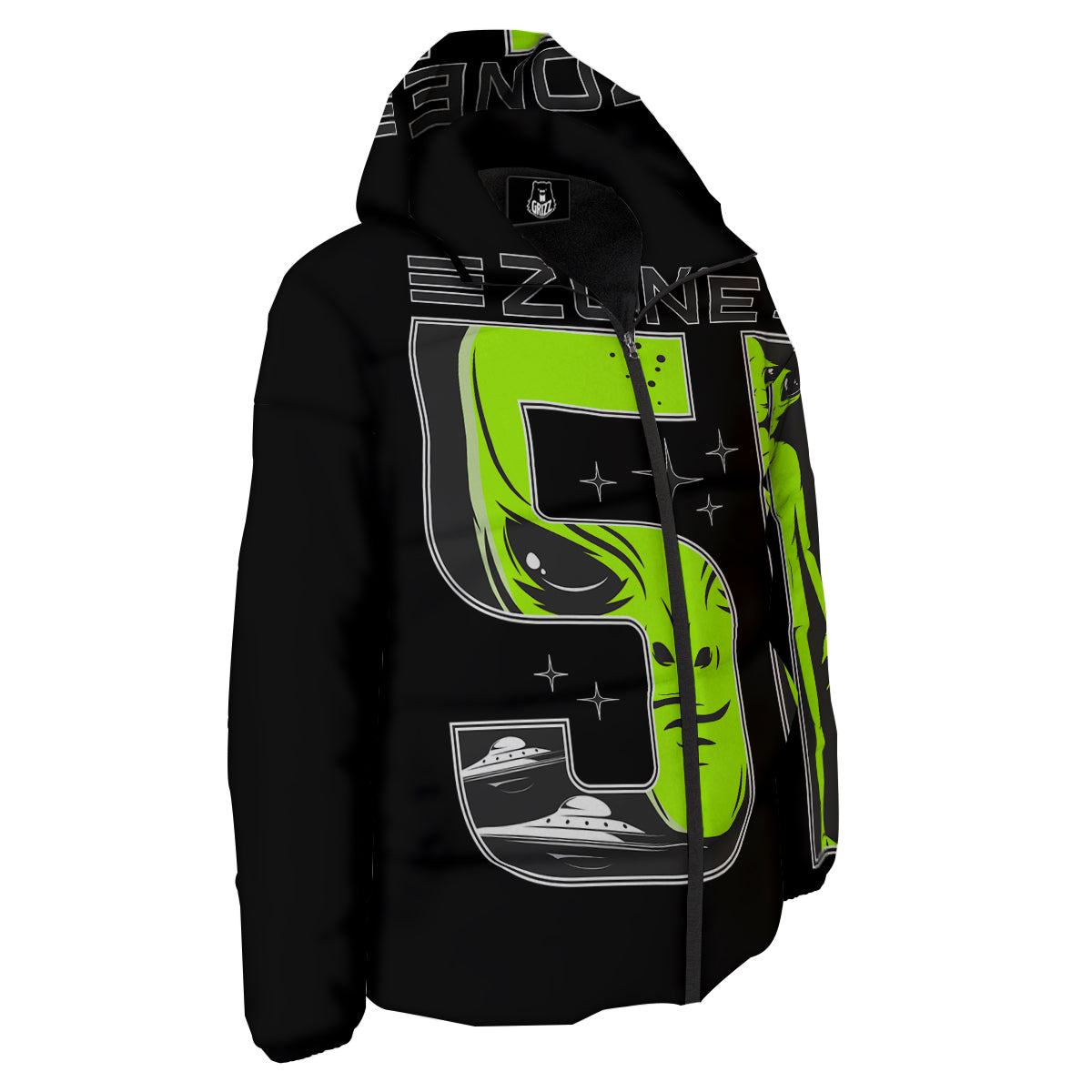 Zone 51 Alien And UFO Print Down Jacket-grizzshop