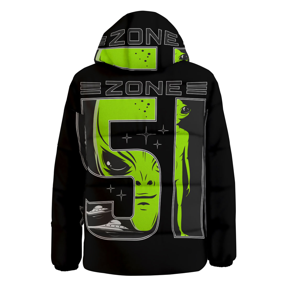 Zone 51 Alien And UFO Print Down Jacket-grizzshop