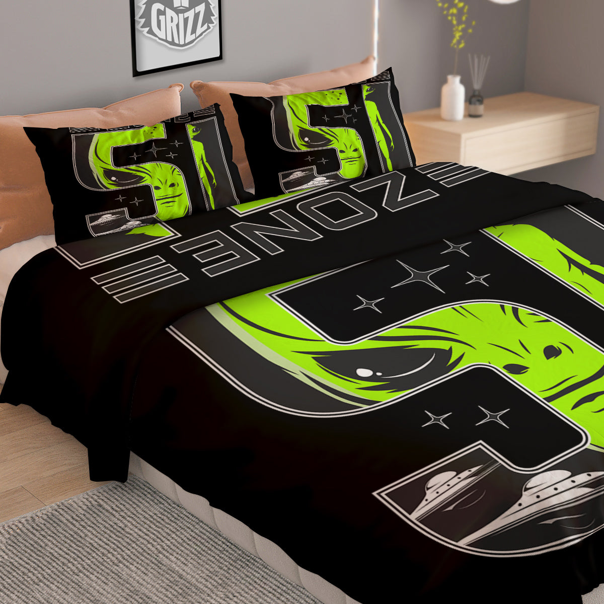 Zone 51 Alien And UFO Print Duvet Cover Bedding Set