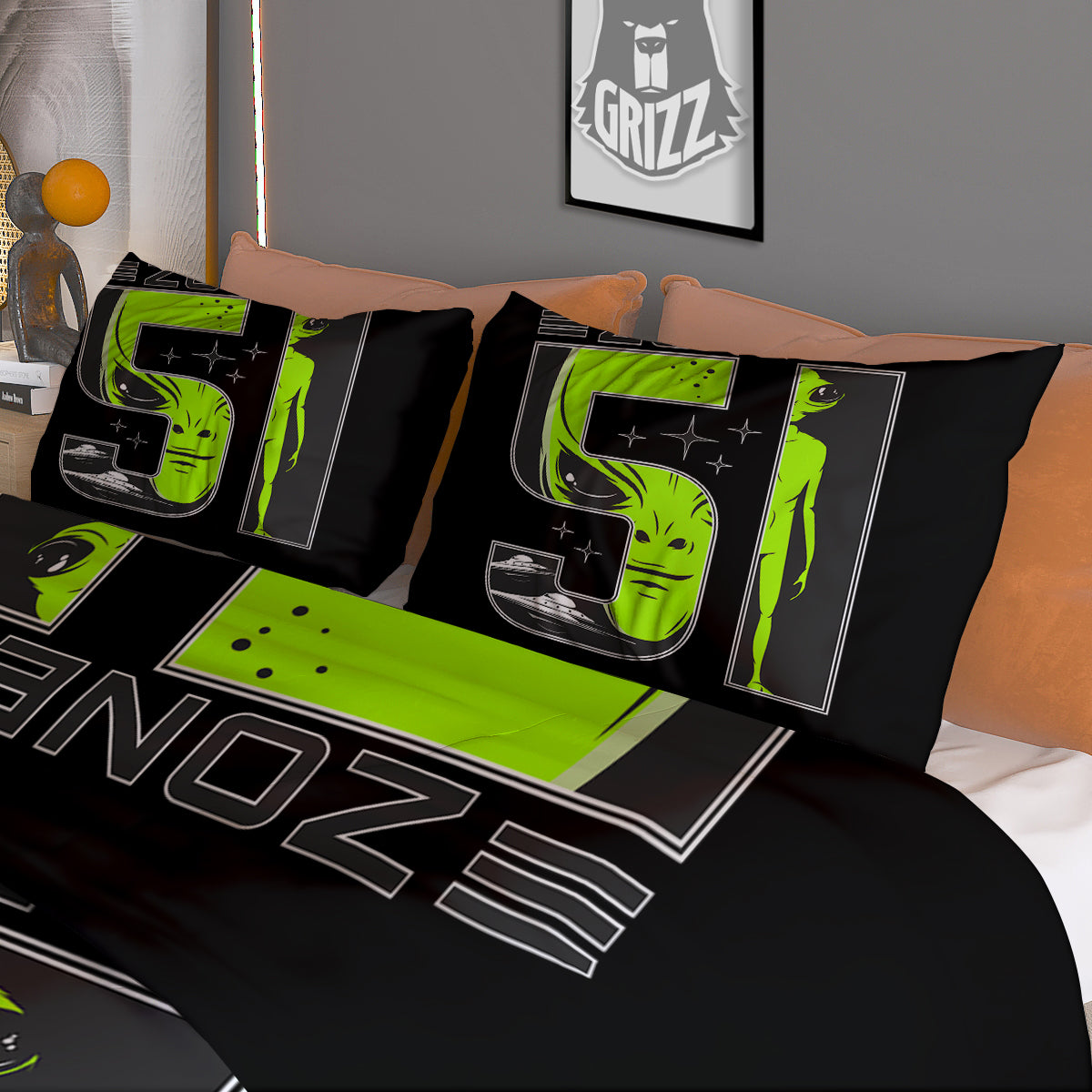 Zone 51 Alien And UFO Print Duvet Cover Bedding Set