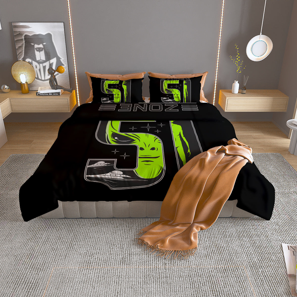 Zone 51 Alien And UFO Print Duvet Cover Bedding Set