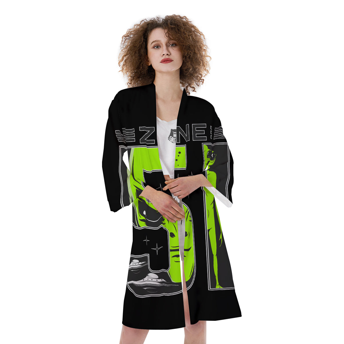 Zone 51 Alien And UFO Print Kimono-grizzshop