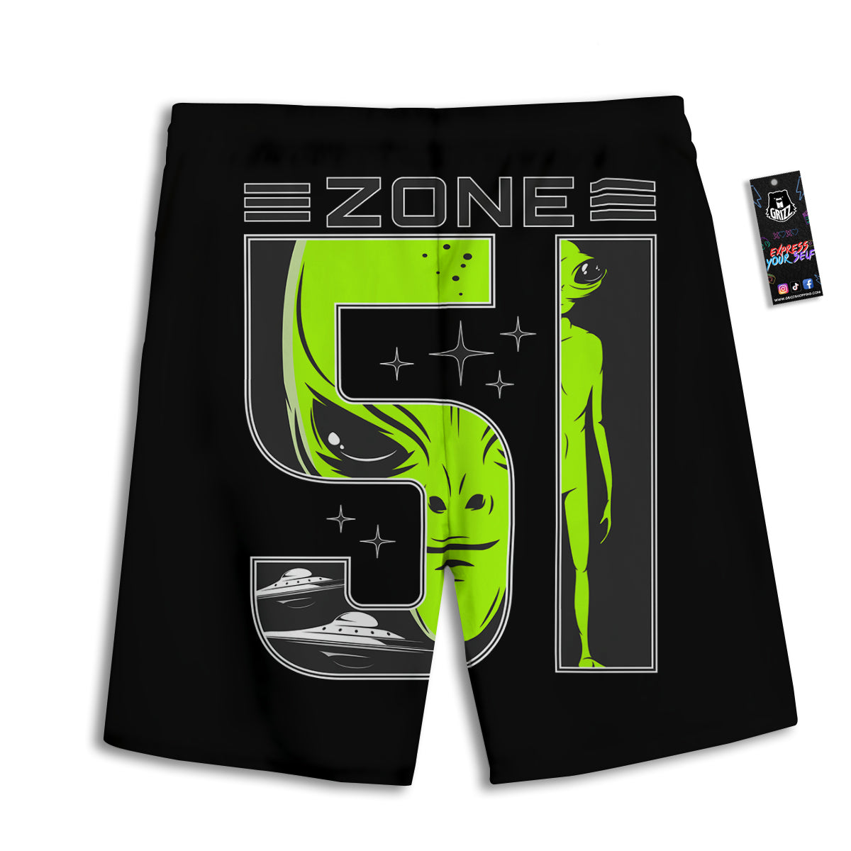 Zone 51 Alien And UFO Print Men's Athletic Shorts