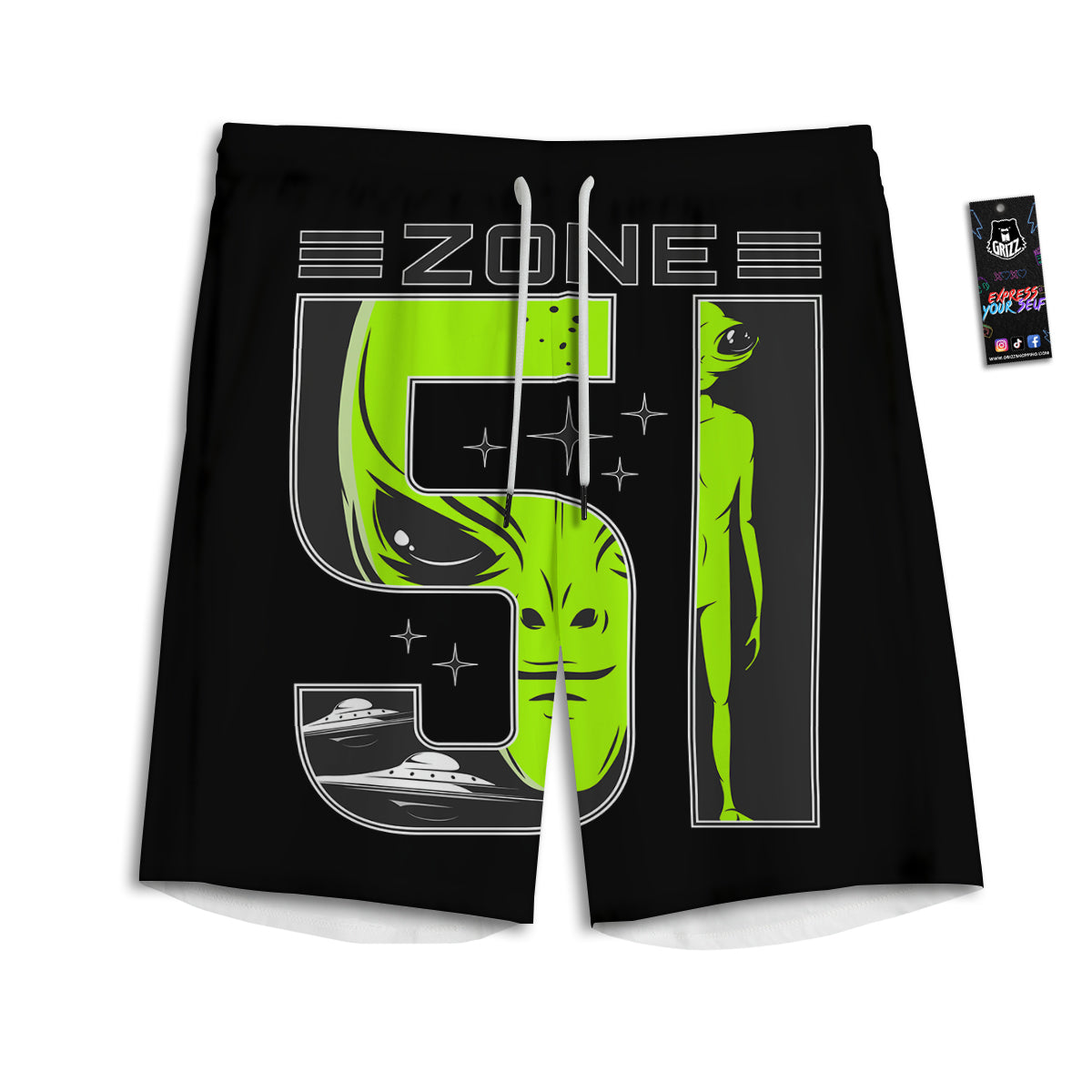 Zone 51 Alien And UFO Print Men's Athletic Shorts