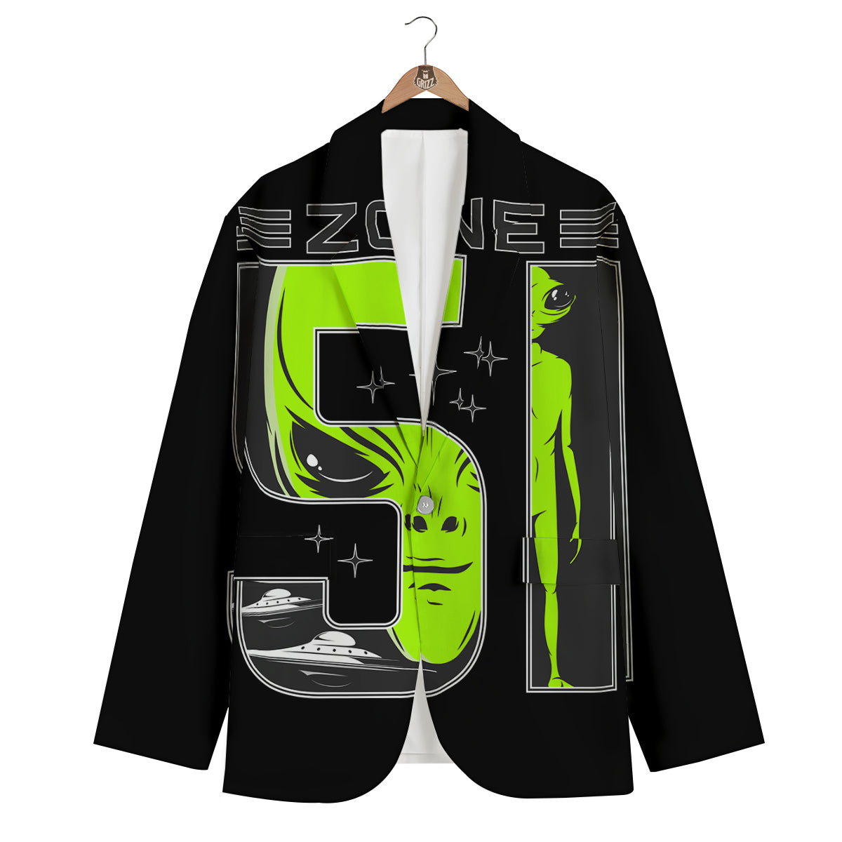 Zone 51 Alien And UFO Print Men's Blazer-grizzshop