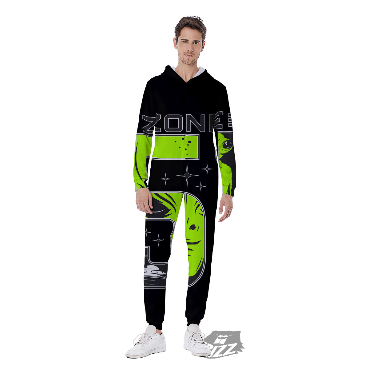 Zone 51 Alien And UFO Print Men's Jumpsuit-grizzshop