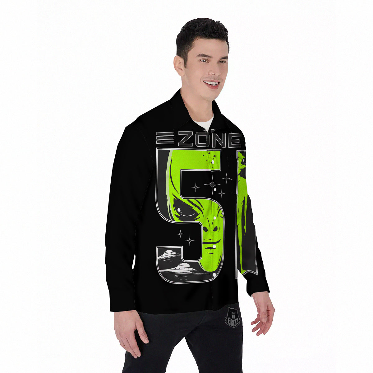 Zone 51 Alien And UFO Print Men's Long Sleeve Shirts-grizzshop