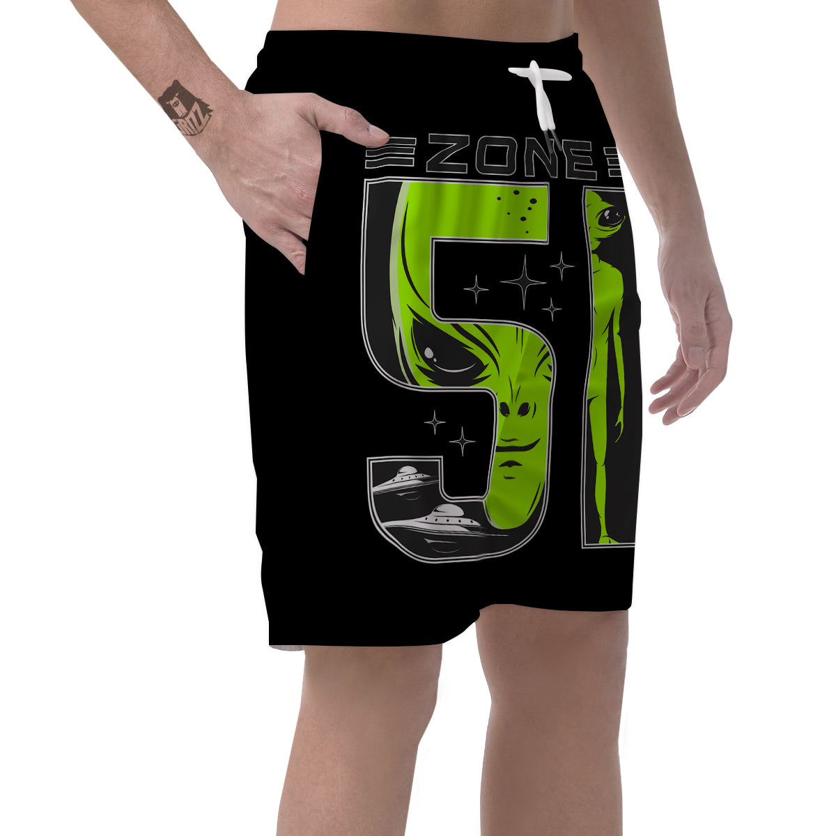 Zone 51 Alien And UFO Print Men's Shorts-grizzshop