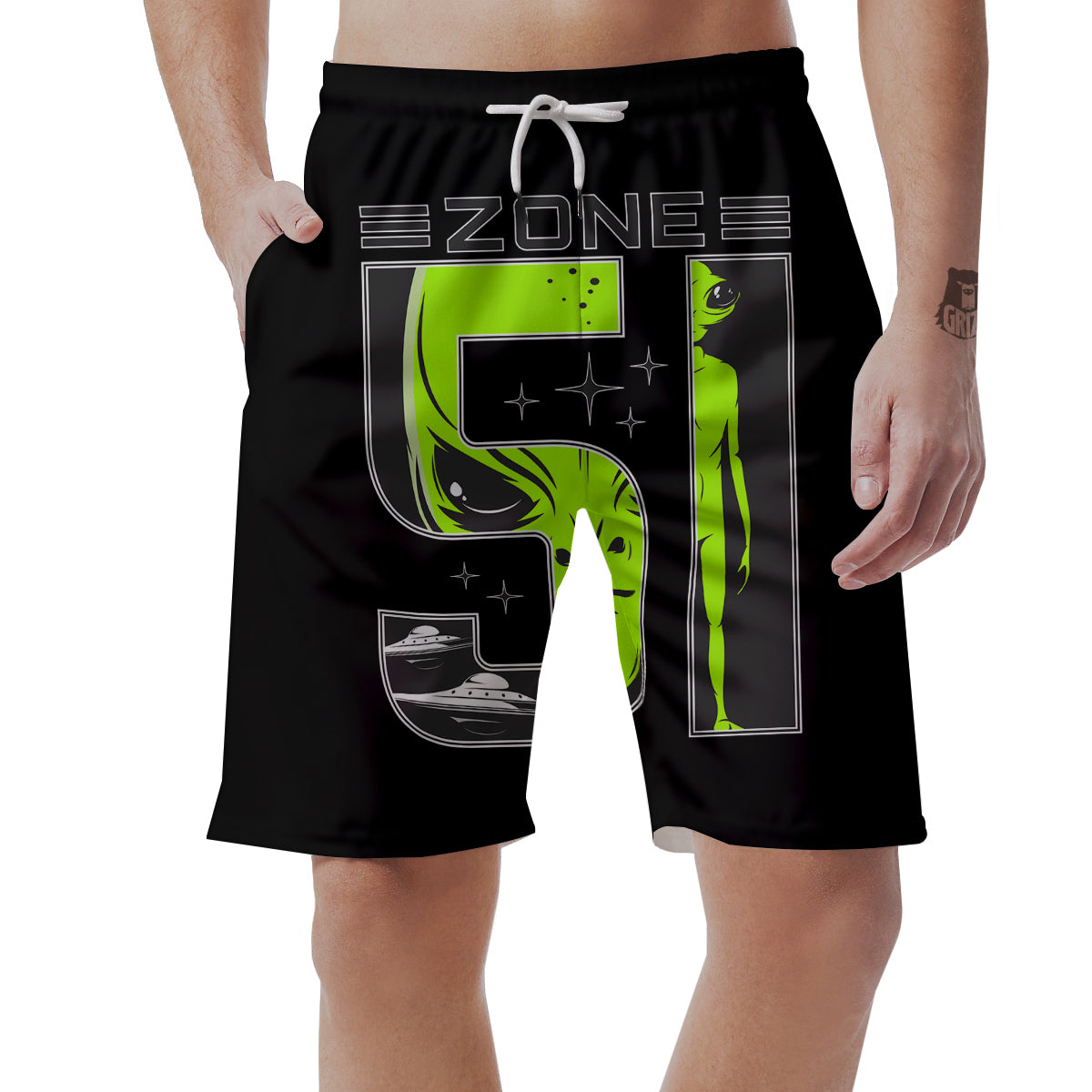 Zone 51 Alien And UFO Print Men's Shorts-grizzshop