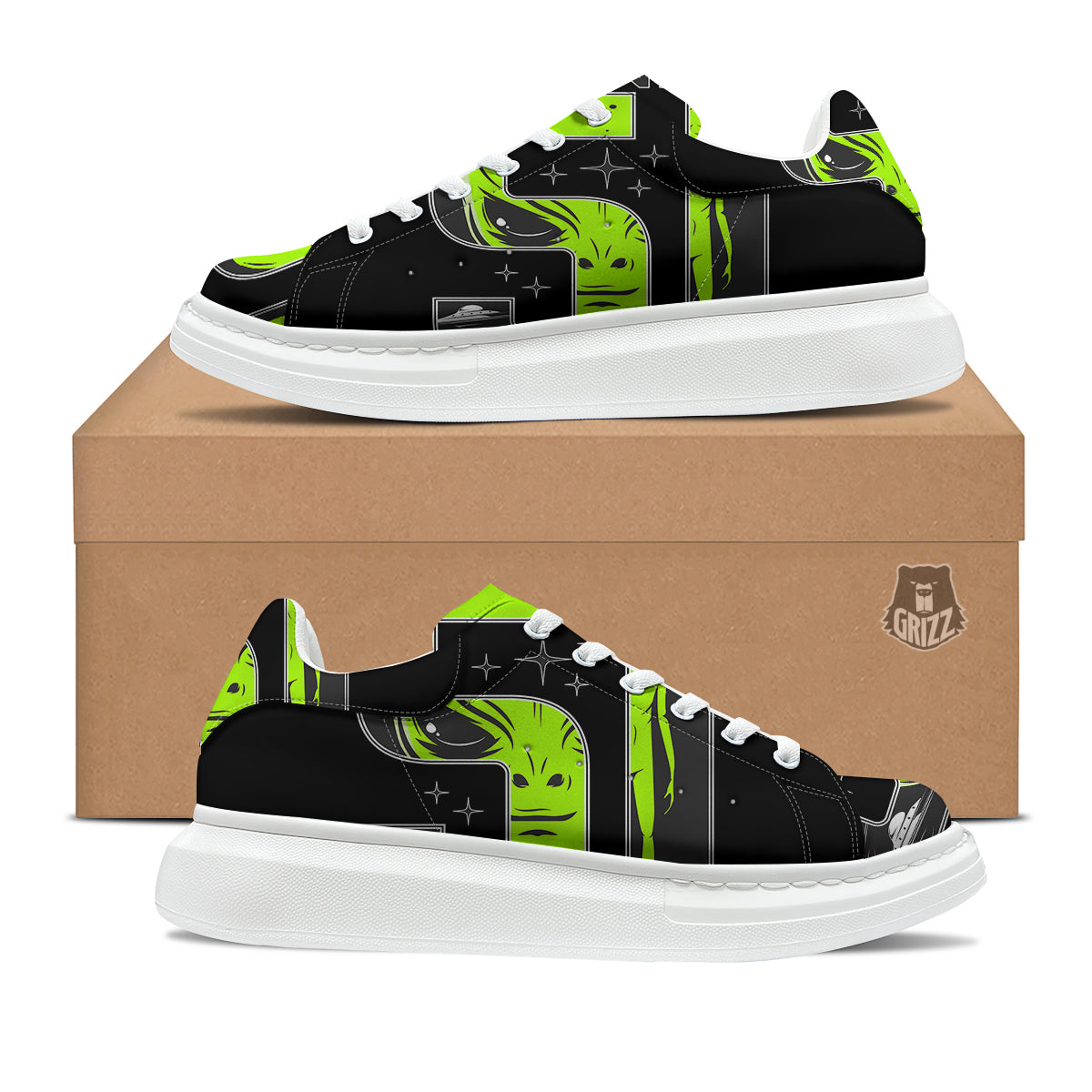 Zone 51 Alien And UFO Print Platform Shoes-grizzshop