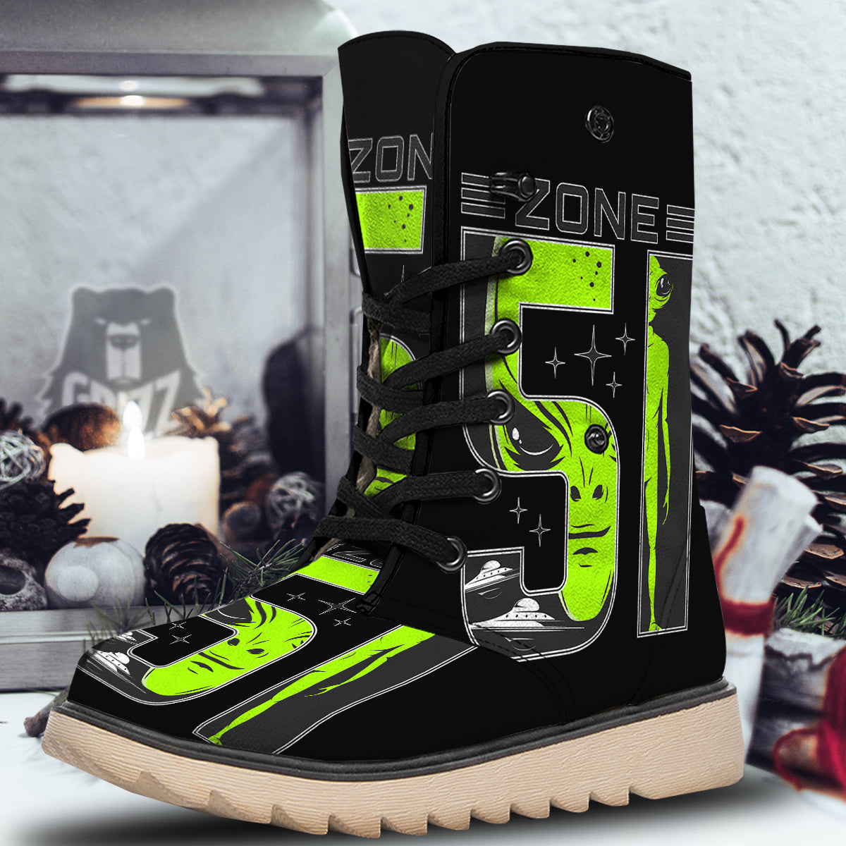 Zone 51 Alien And UFO Print Snow Boots-grizzshop