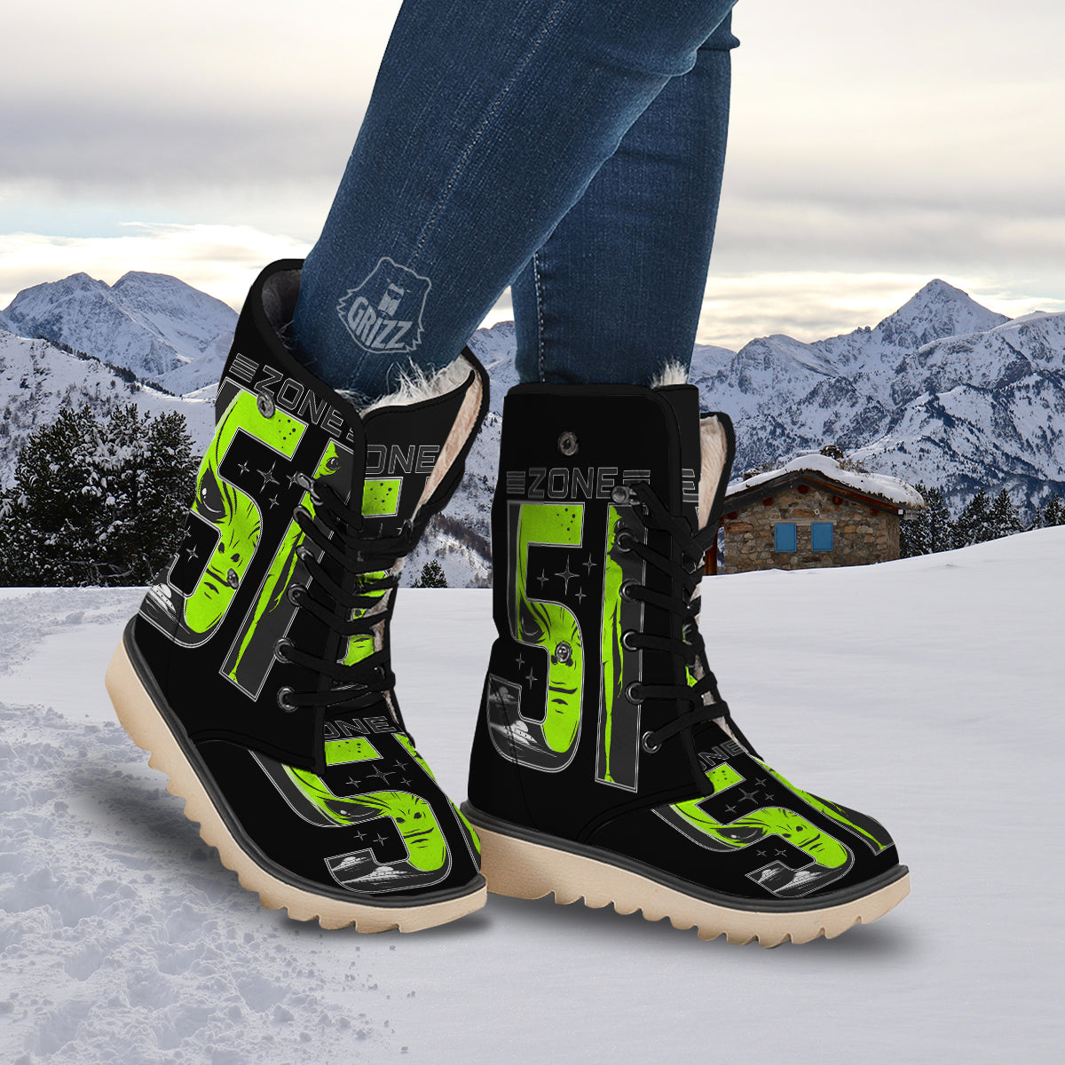 Zone 51 Alien And UFO Print Snow Boots-grizzshop