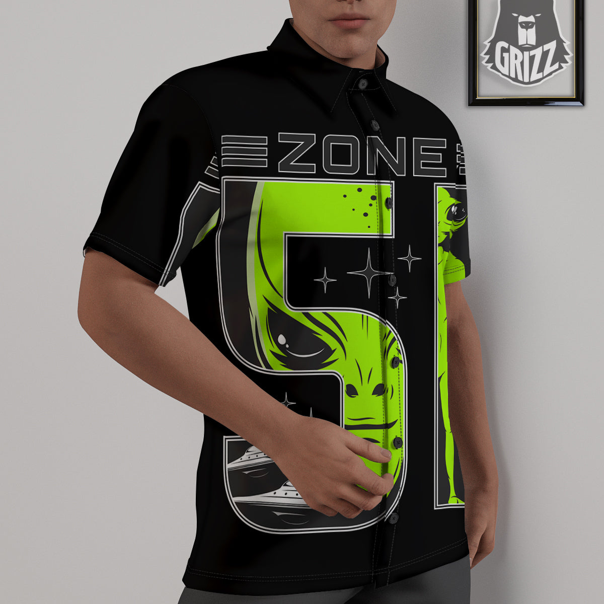 Zone 51 Alien And UFO Print Untucked Shirts-grizzshop