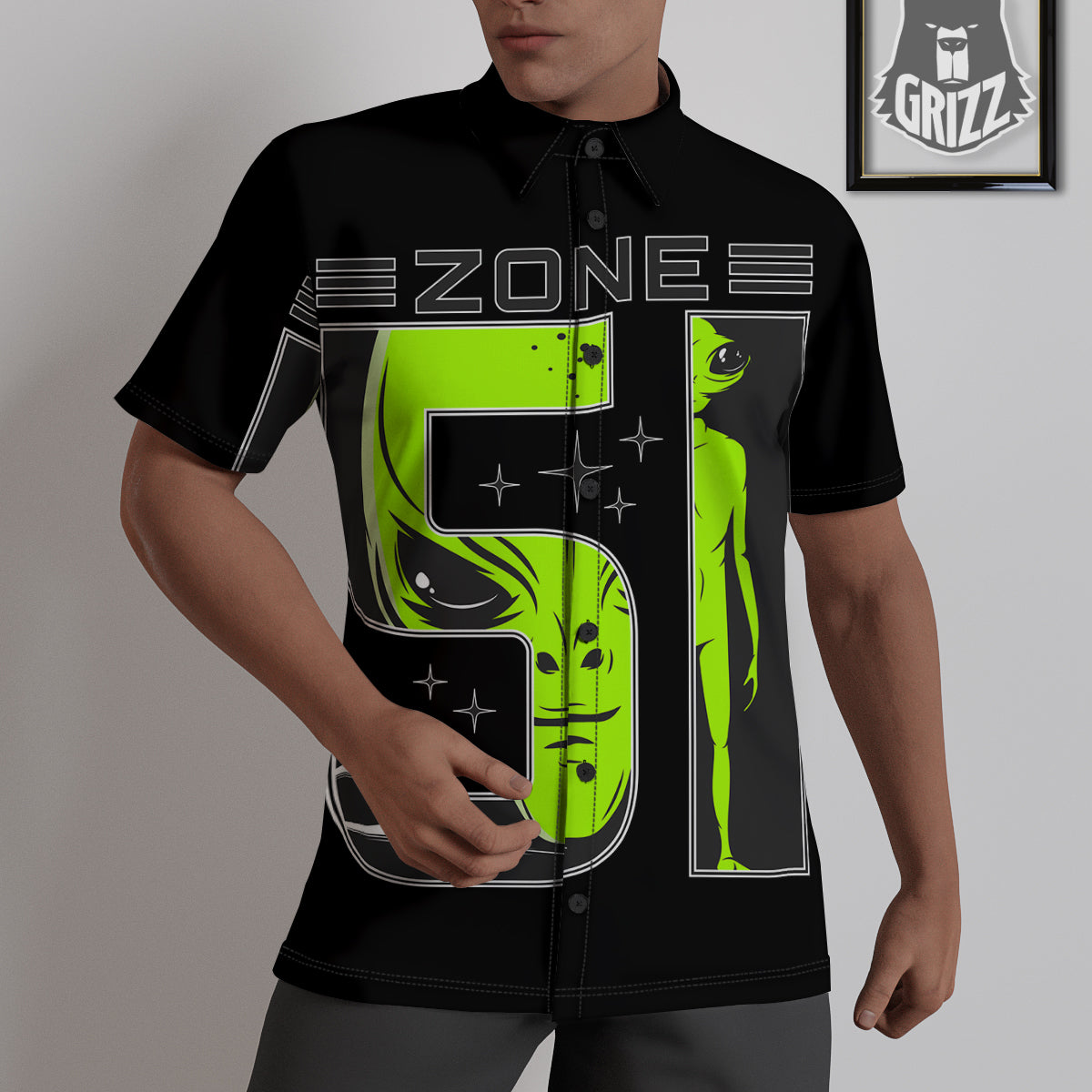 Zone 51 Alien And UFO Print Untucked Shirts-grizzshop