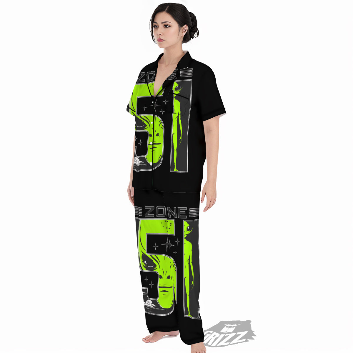 Zone 51 Alien And UFO Print Women's Pajamas Set-grizzshop