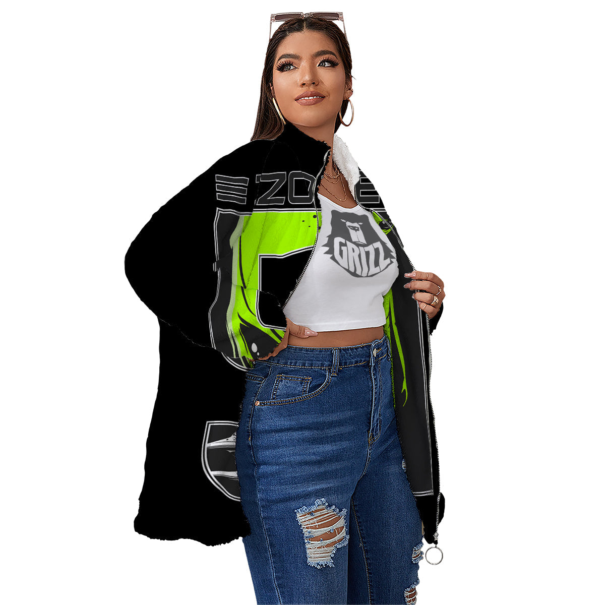 Zone 51 Alien And UFO Print Women's Sherpa Jacket-grizzshop
