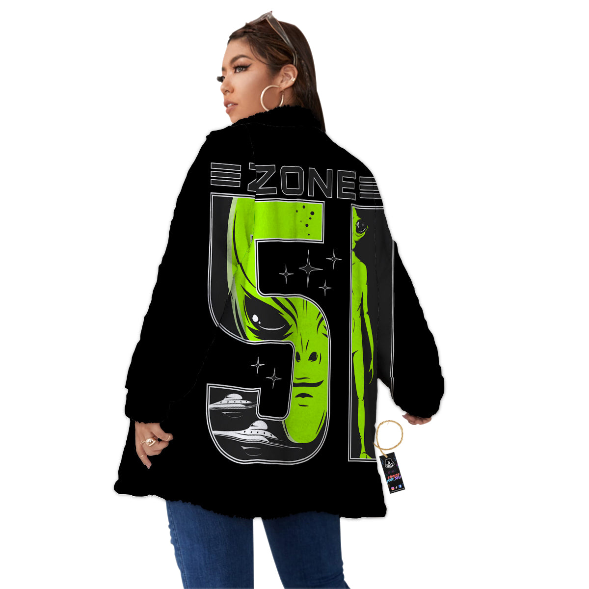 Zone 51 Alien And UFO Print Women's Sherpa Jacket-grizzshop