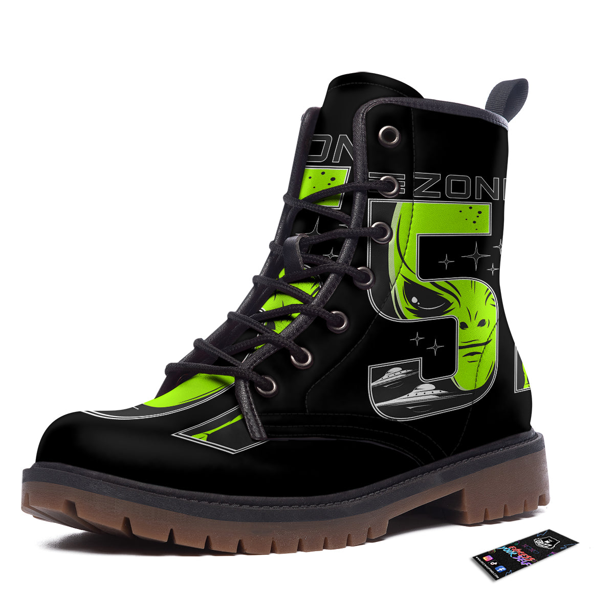 Zone 51 Alien And UFO Print Work Boots-grizzshop