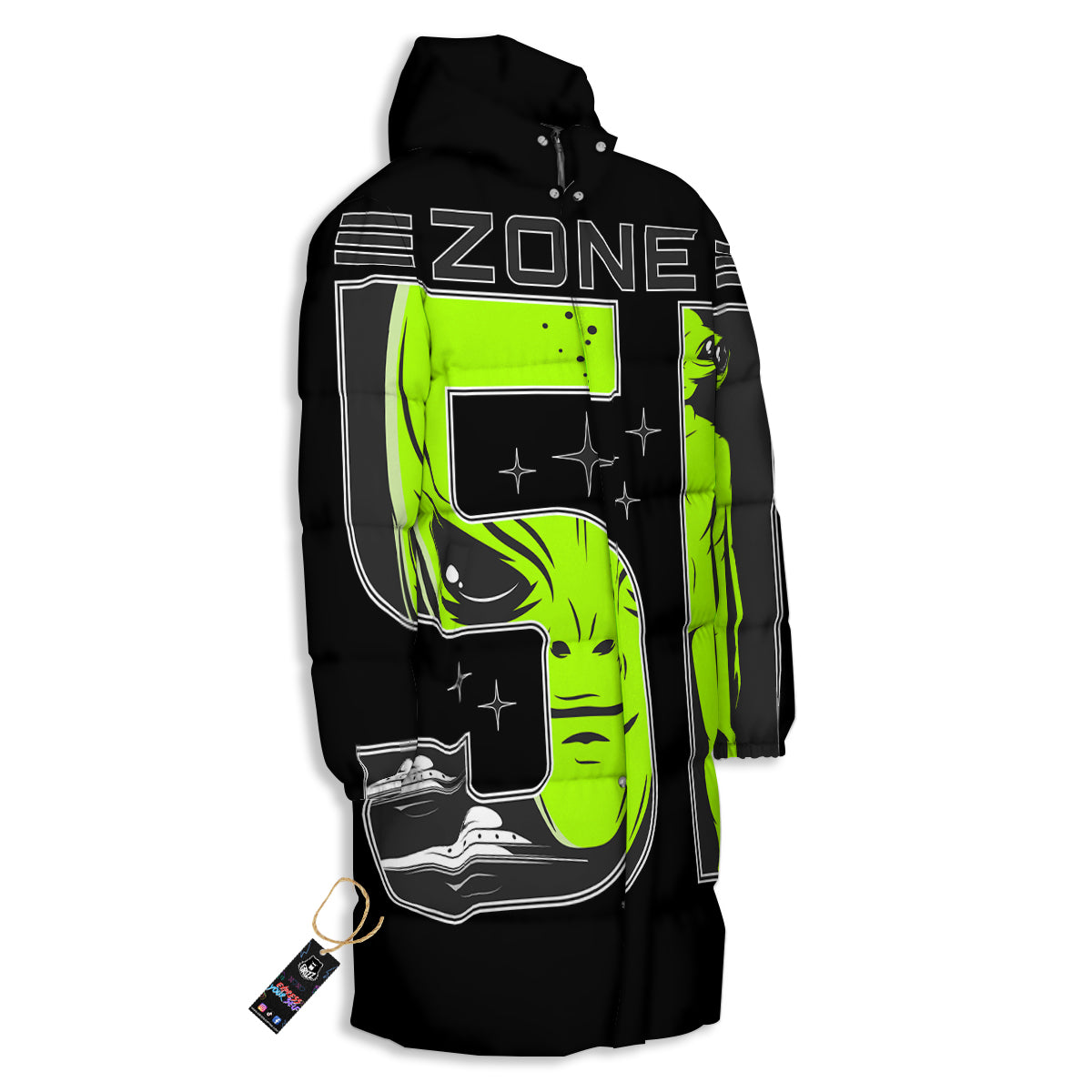 Zone 51 Alien And UFO Print Long Down Jacket