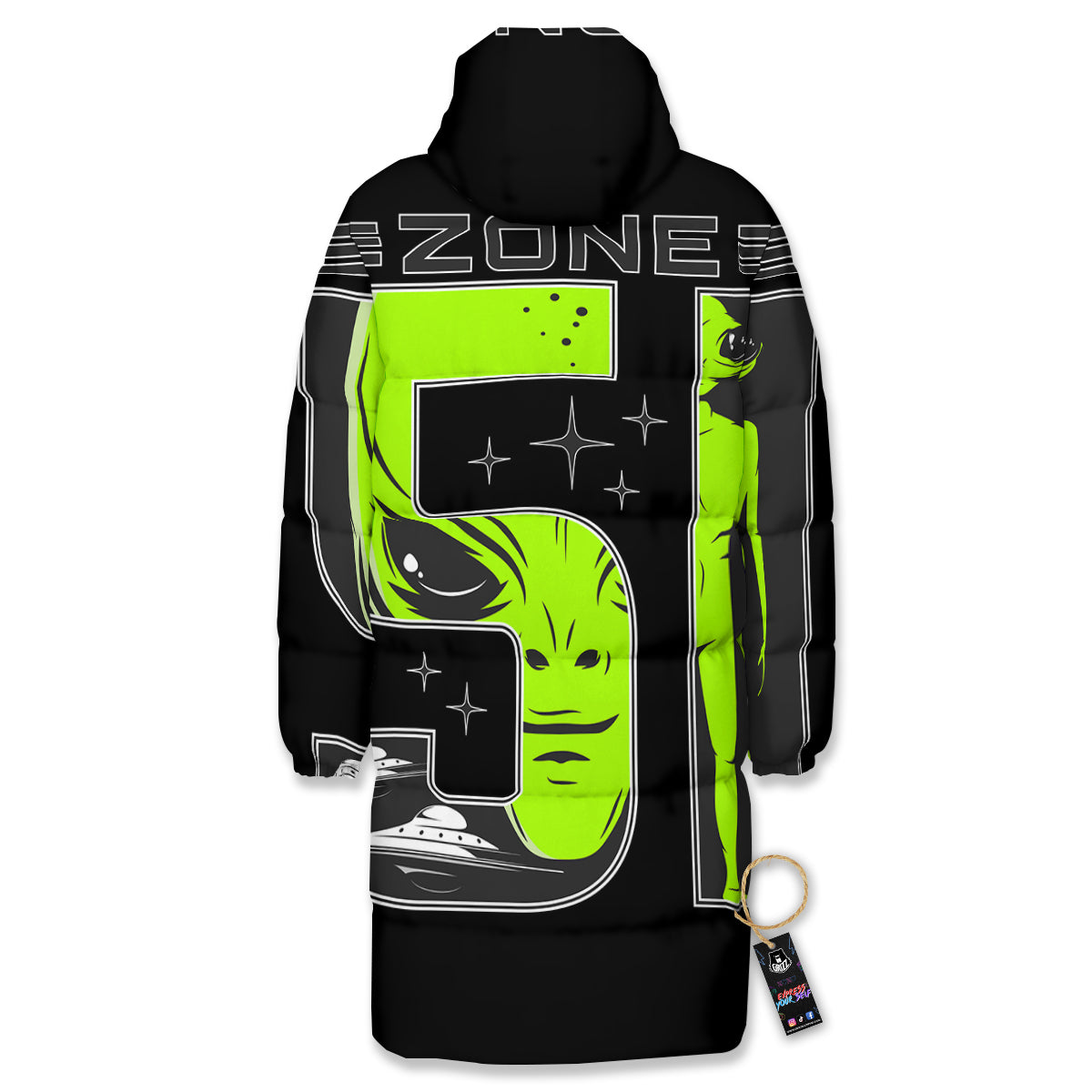 Zone 51 Alien And UFO Print Long Down Jacket