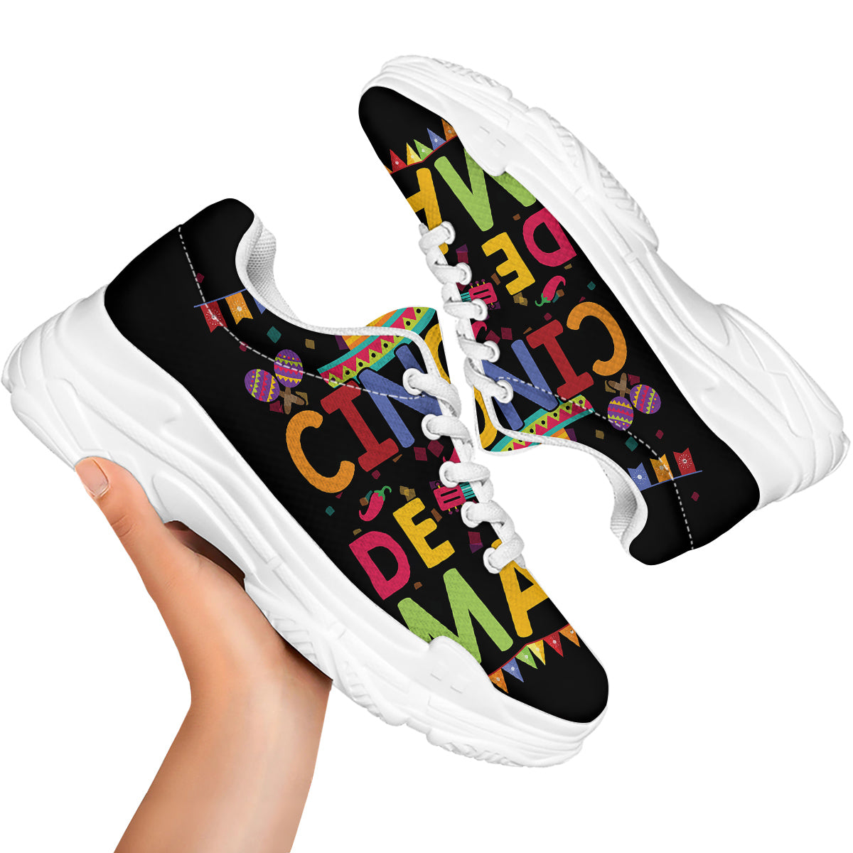de Mayo Colorful Cinco Print White Chunky Shoes-grizzshop