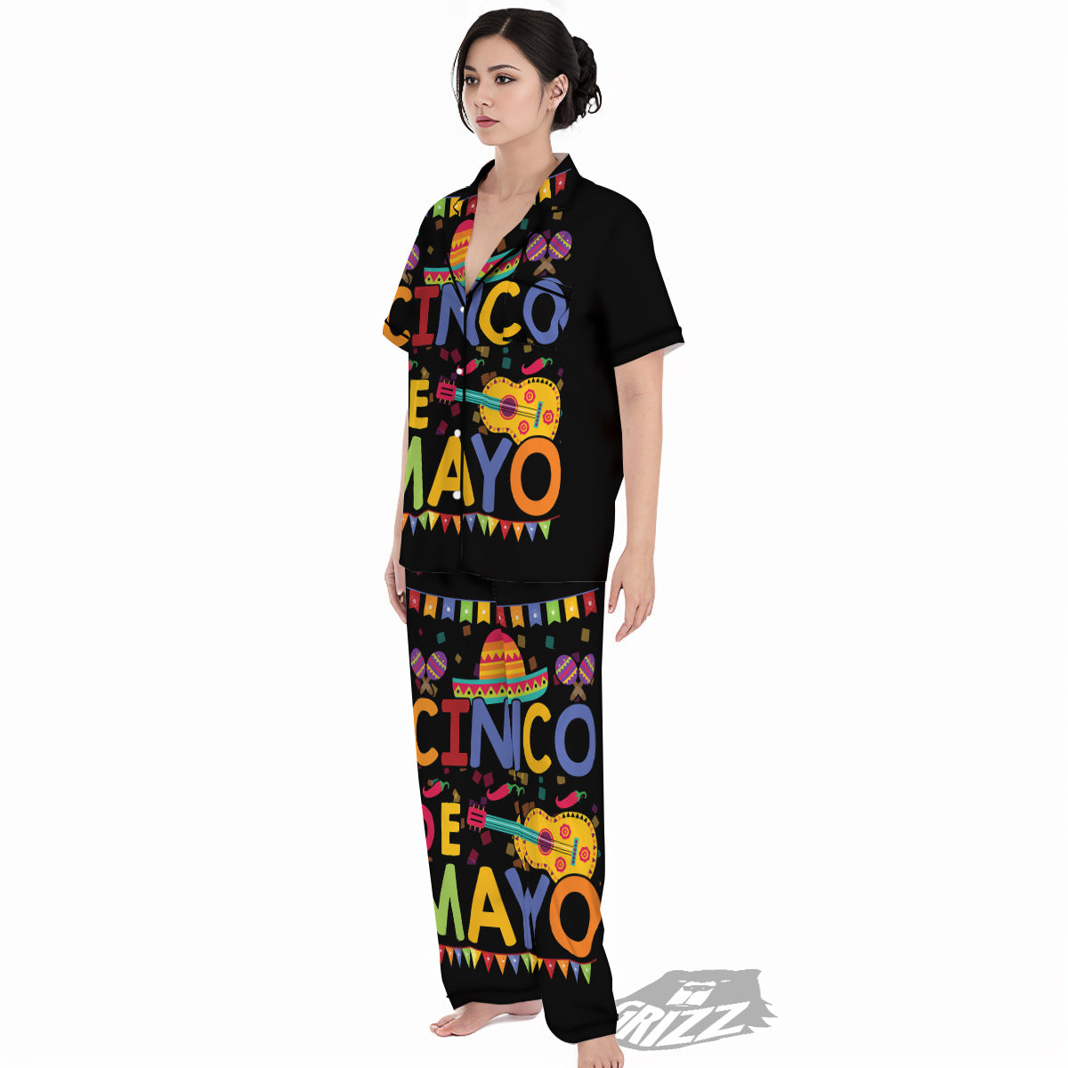de Mayo Colorful Cinco Print Women's Pajamas Set-grizzshop