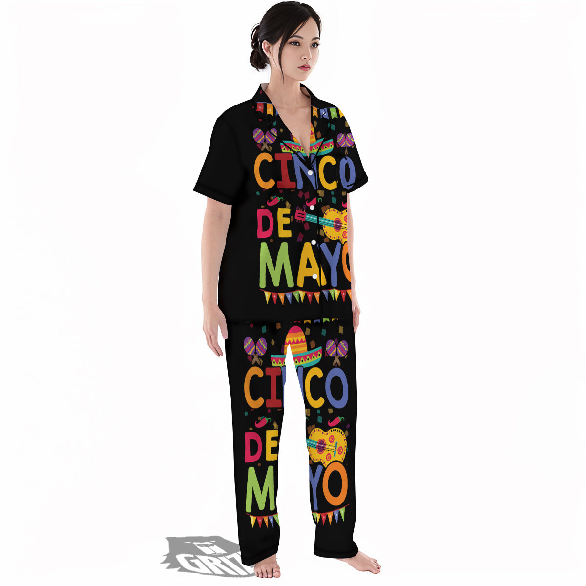 de Mayo Colorful Cinco Print Women's Pajamas Set-grizzshop