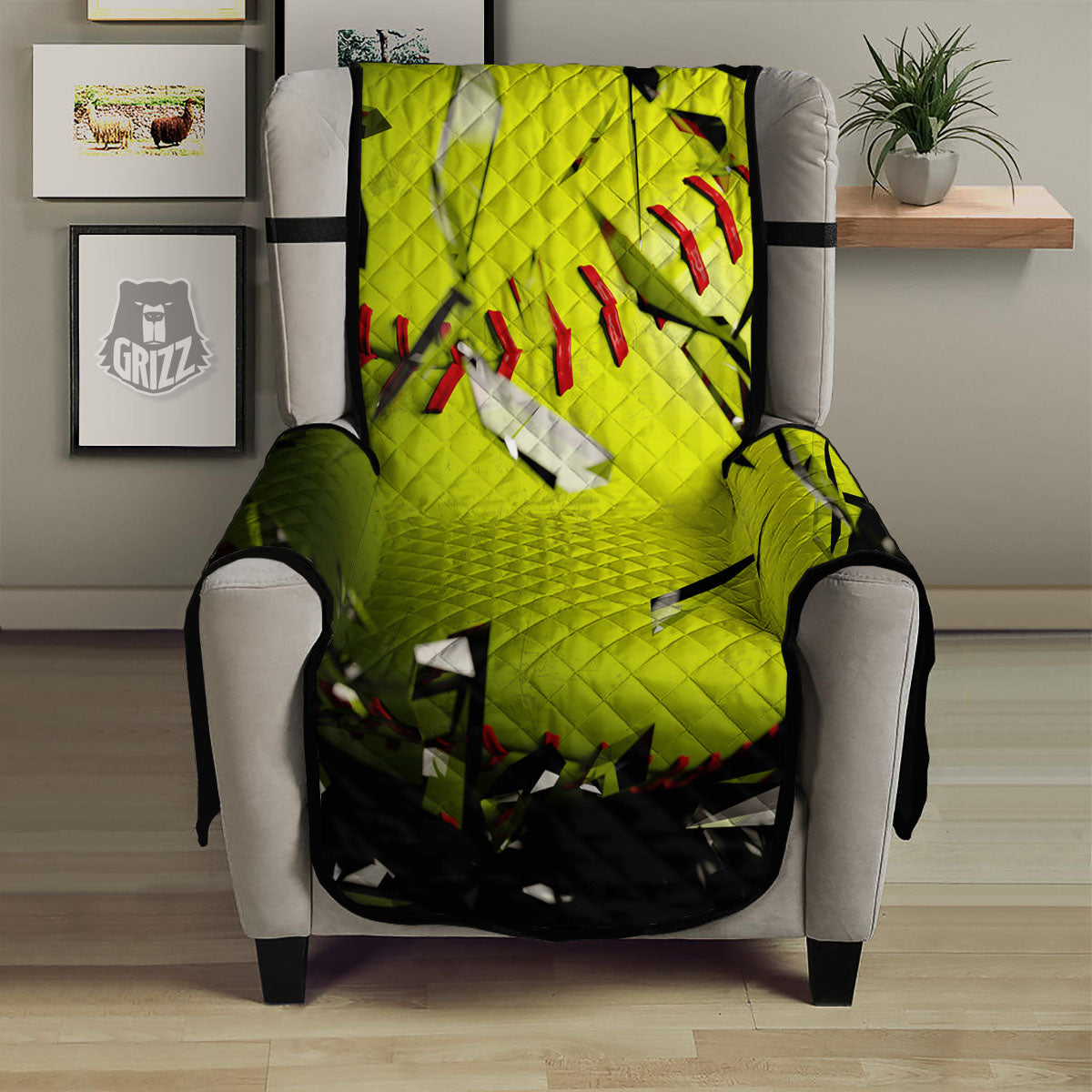 3D Baseballs Print Armchair Protector-grizzshop