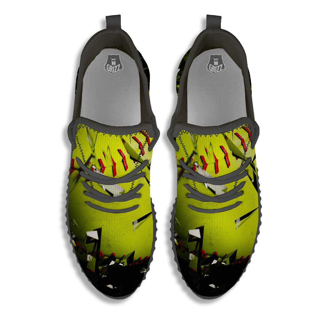 3D Baseballs Print Black Walking Shoes-grizzshop