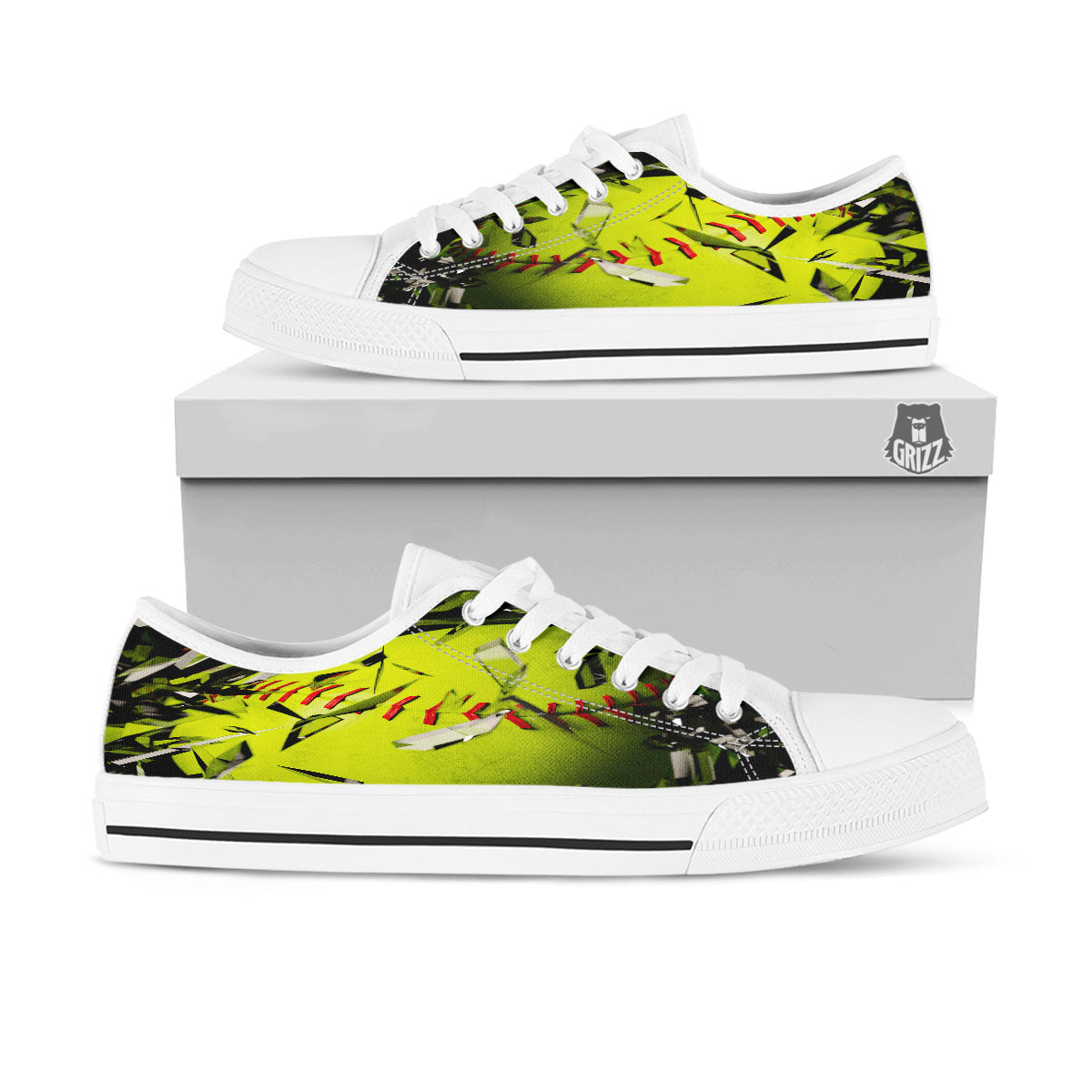 3D Baseballs Print White Low Top Shoes-grizzshop