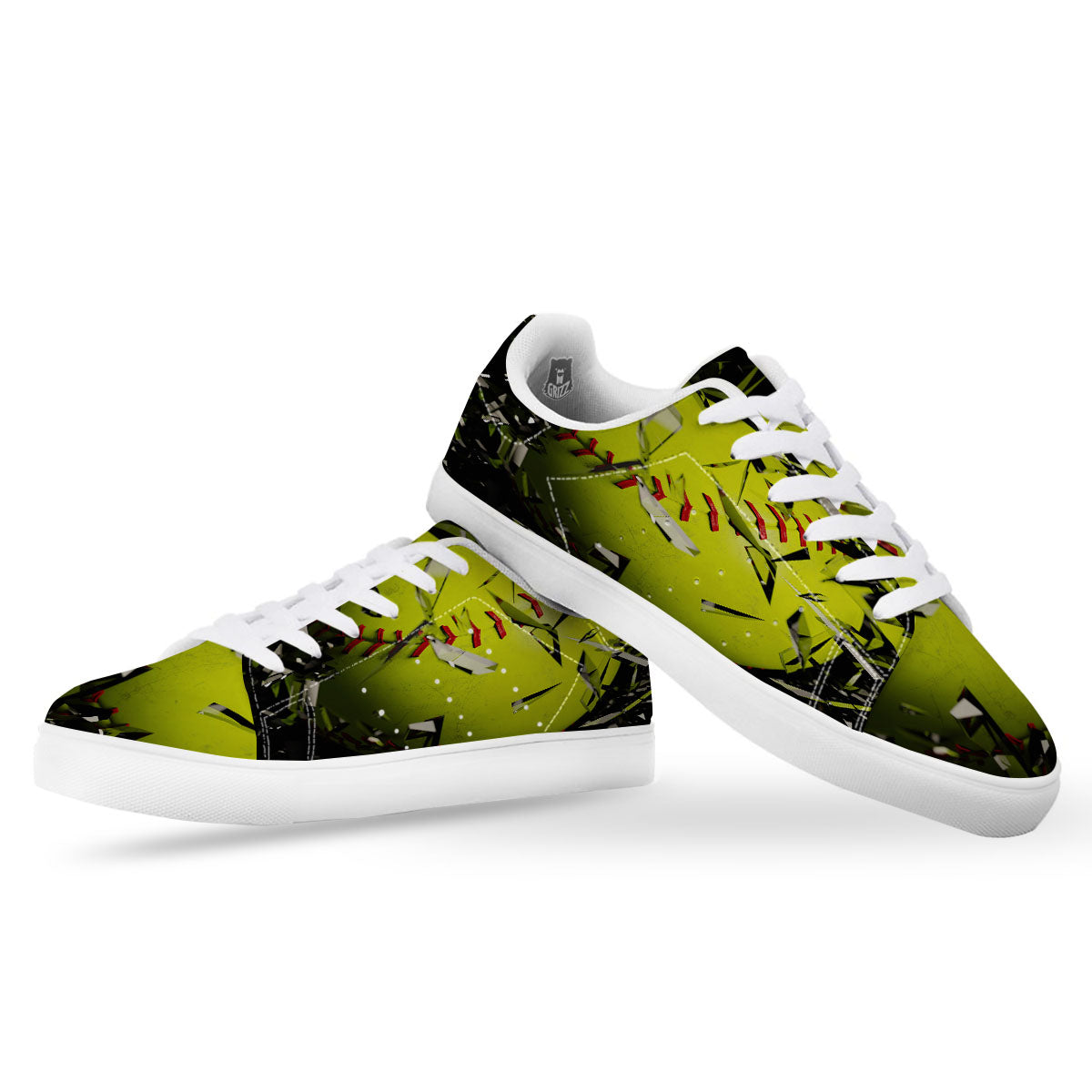 3D Baseballs Print White Low Top Sneakers-grizzshop