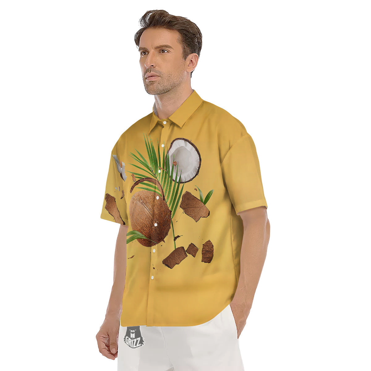 3D Coconut Print Men's Short Sleeve Shirts-grizzshop