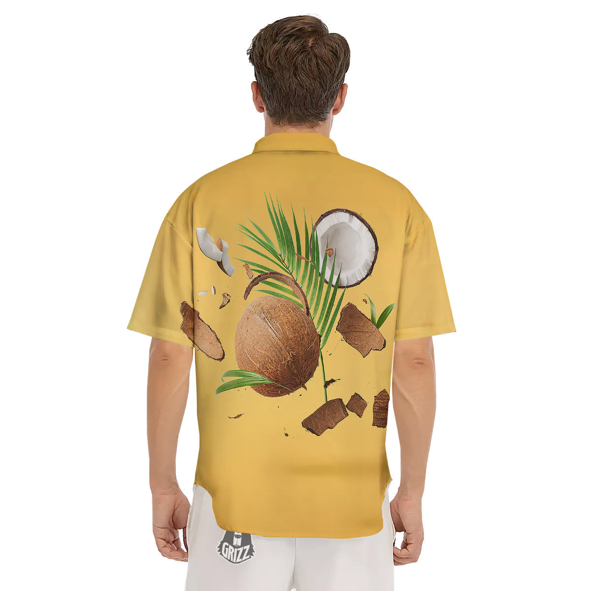 3D Coconut Print Men's Short Sleeve Shirts-grizzshop