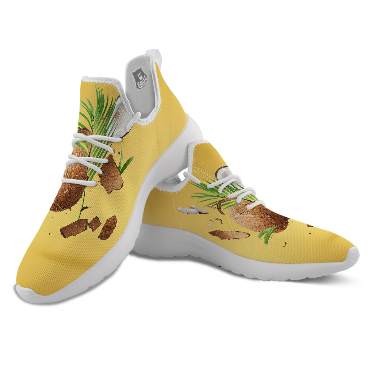 3D Coconut Print White Athletic Shoes-grizzshop