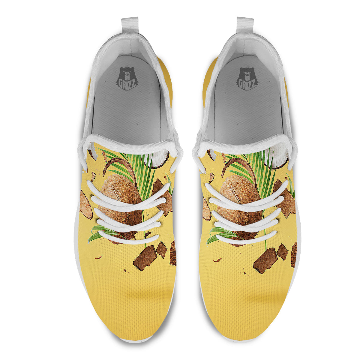 3D Coconut Print White Athletic Shoes-grizzshop