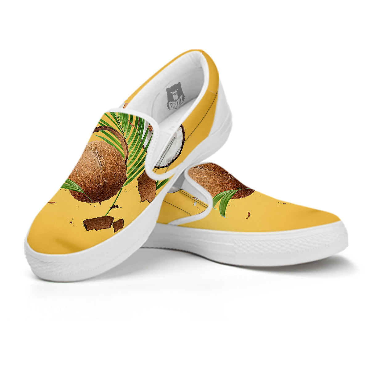 3D Coconut Print White Slip On Shoes-grizzshop