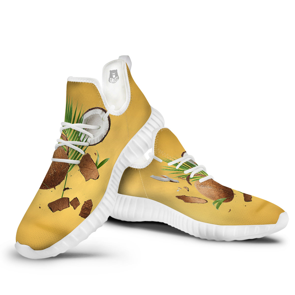 3D Coconut Print White Walking Shoes-grizzshop